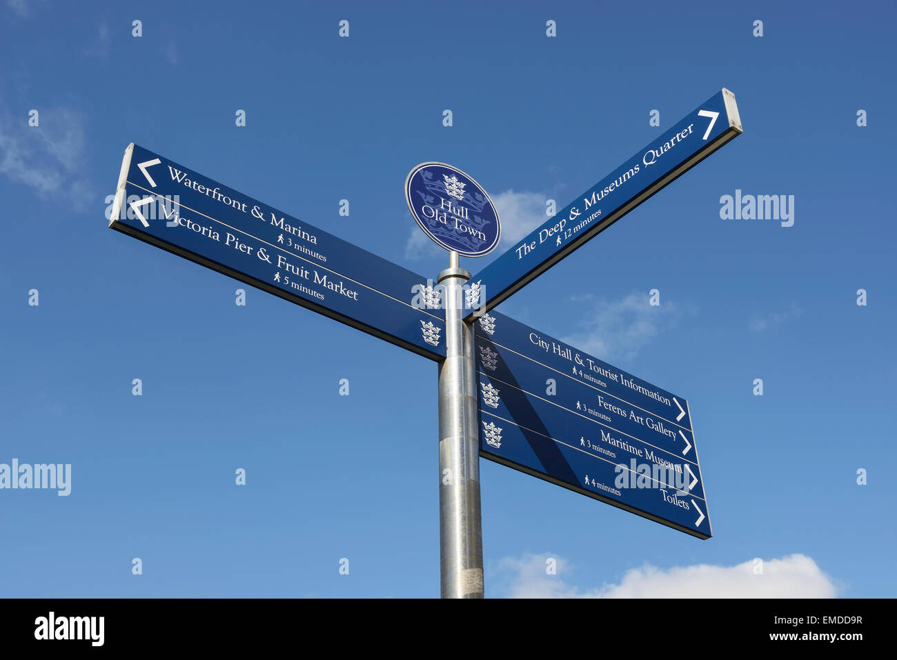 Hull Old Town Straßenschild für Sehenswürdigkeiten Stockfoto