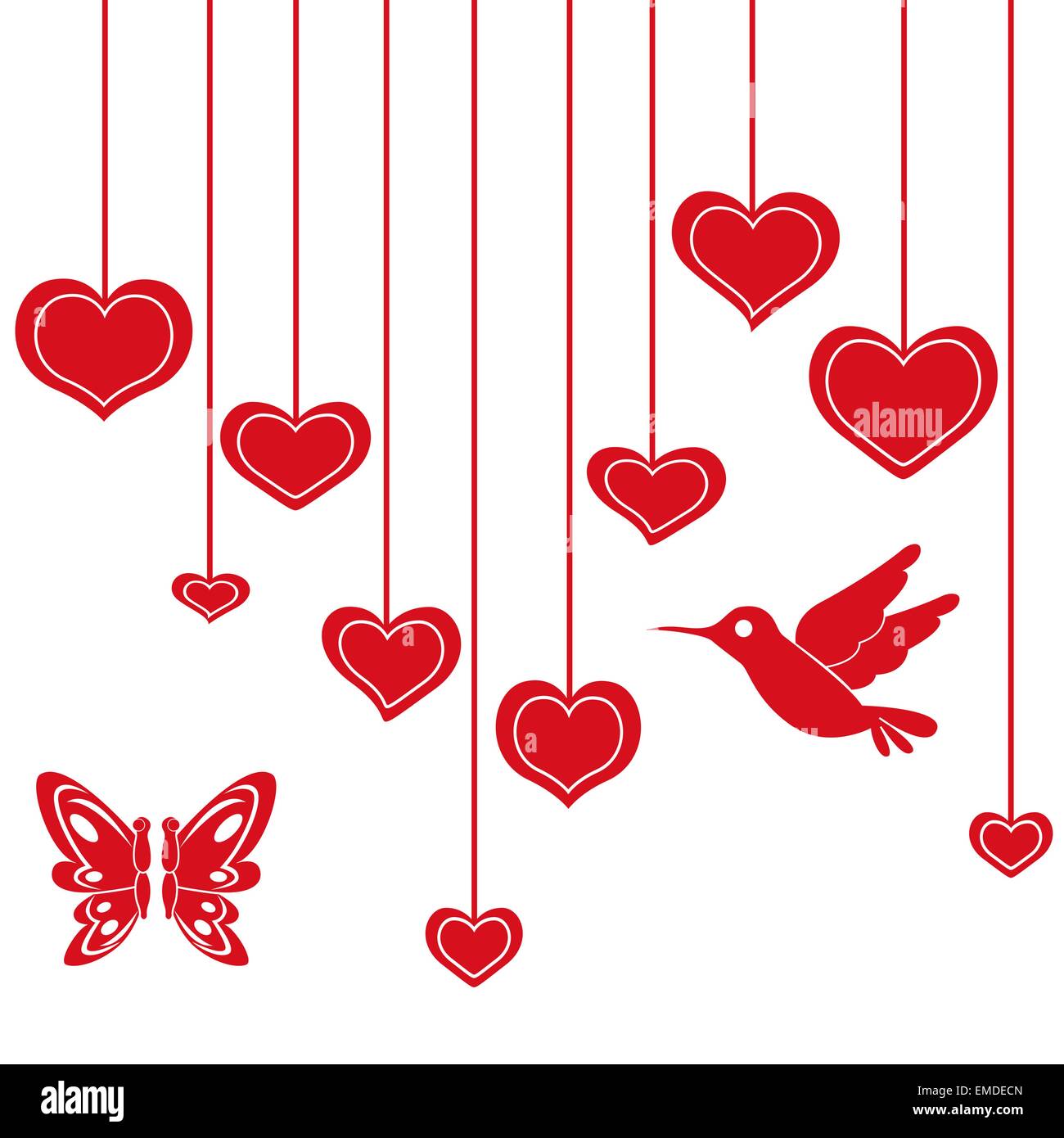 Rote Herzen an einer Schnur hängend Stock Vektor