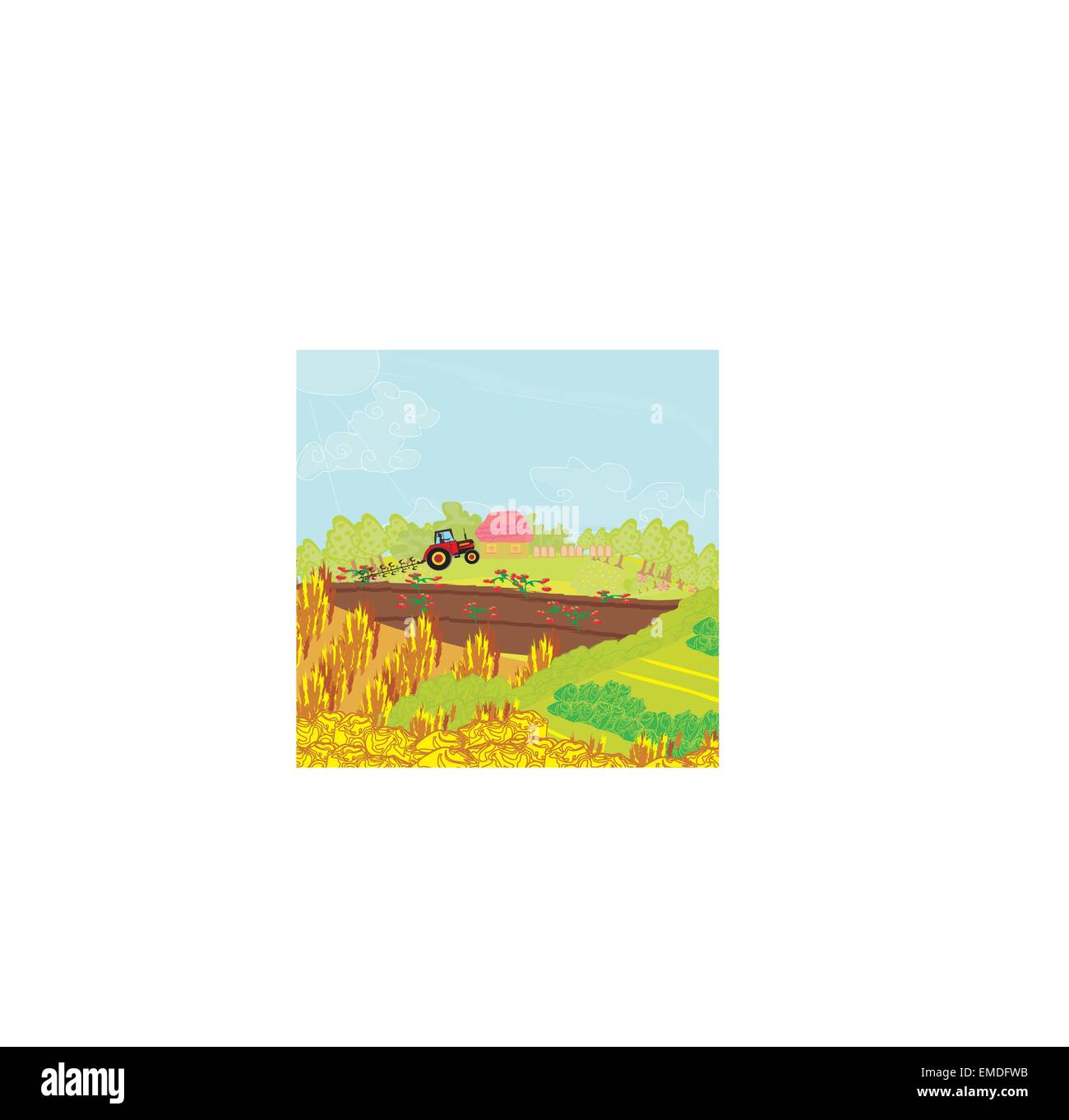 Traktor-Pflügen-Feld Stock Vektor