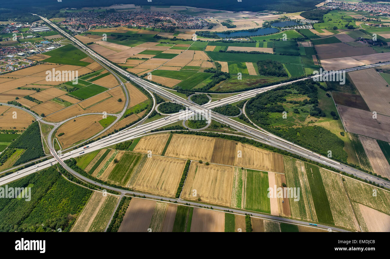 Autobahnkreuz Walldorf, A5 und A6, Klee Form, Walldorf, Baden-Württemberg, Deutschland Stockfoto