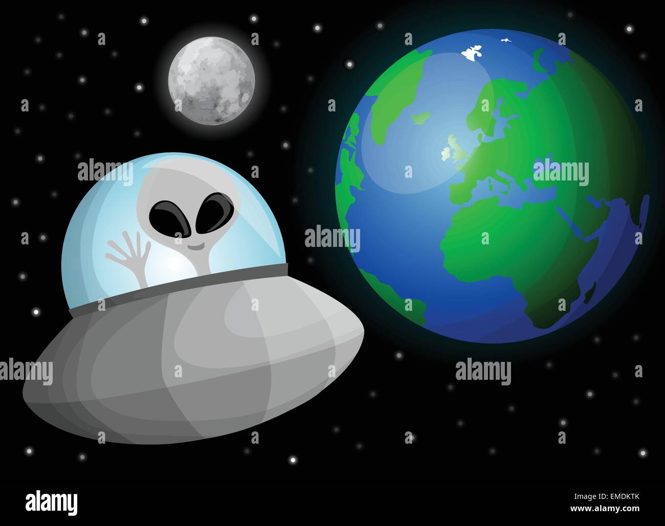 Niedlichen Cartoon Alien im Raum Stock Vektor