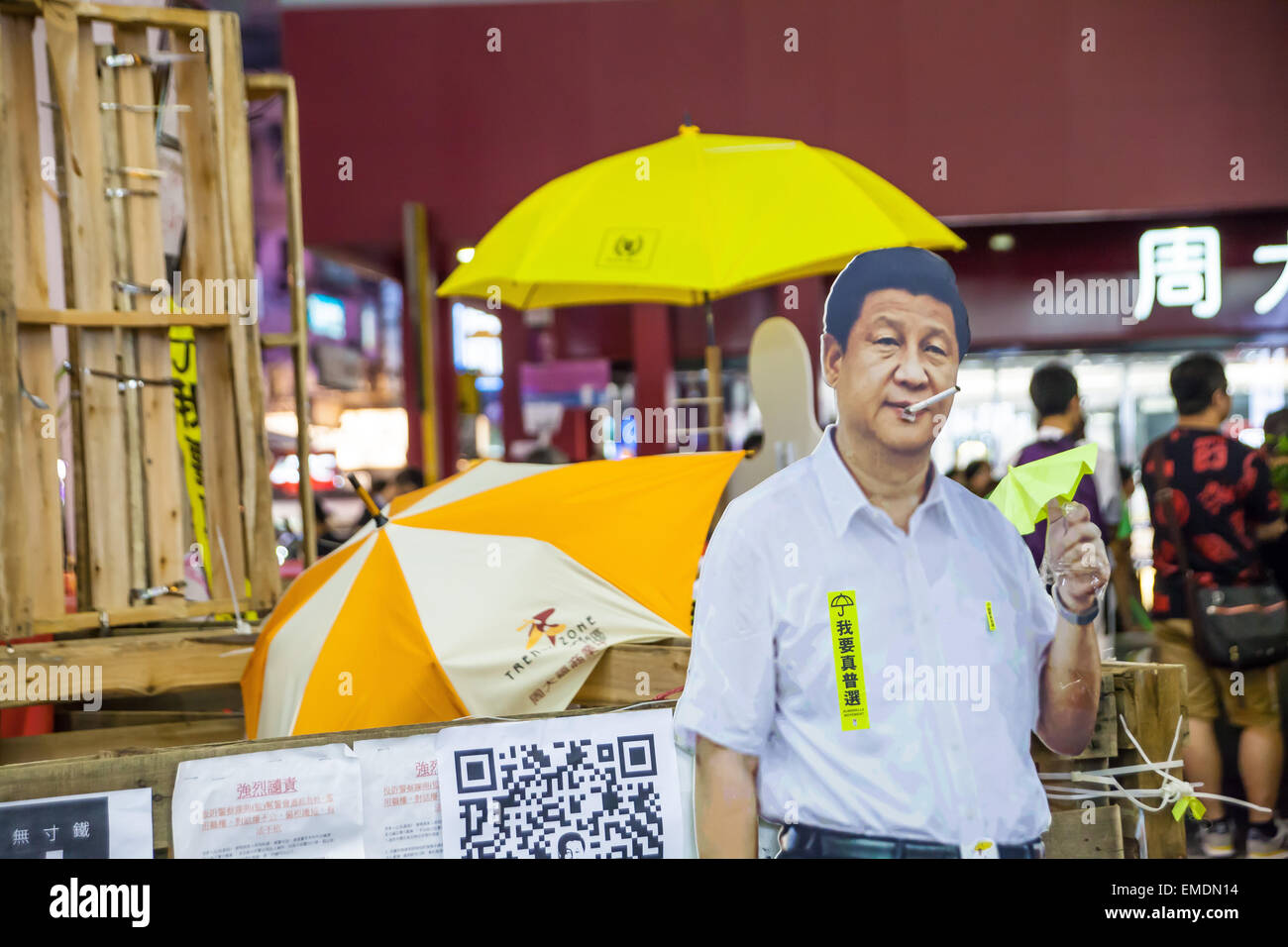 HONG KONG, 30 Okt.: Regenschirm-Revolution in Mongkok am 30. Oktober 2014. Stockfoto