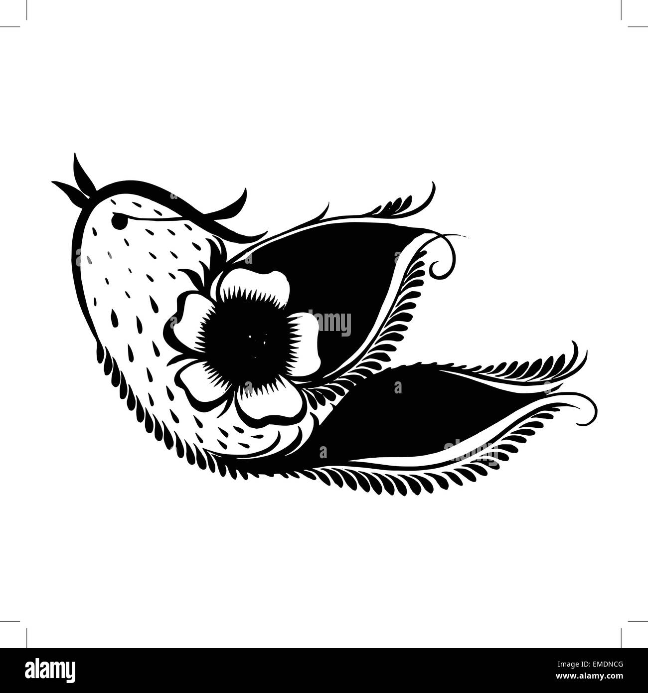 Silhouette Vogel mit Blumen und Blätter Tee Stock Vektor