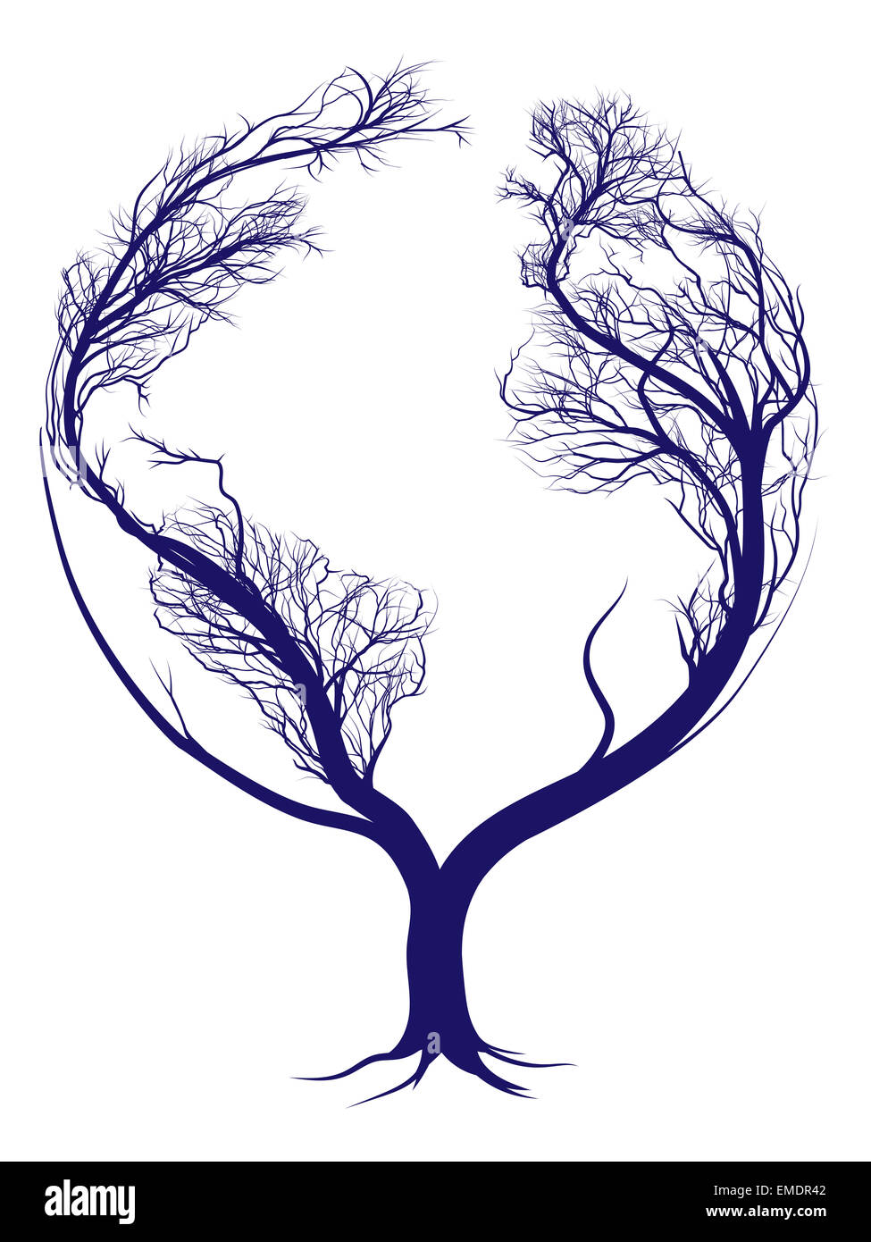 Ein Baum wächst in der Form des Planetenerde Stockfoto
