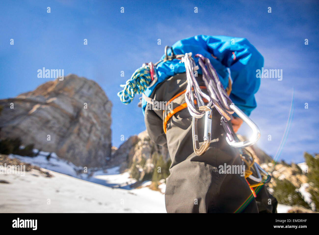 Eis-Kletterer technische Ausstattung Detail. Stockfoto