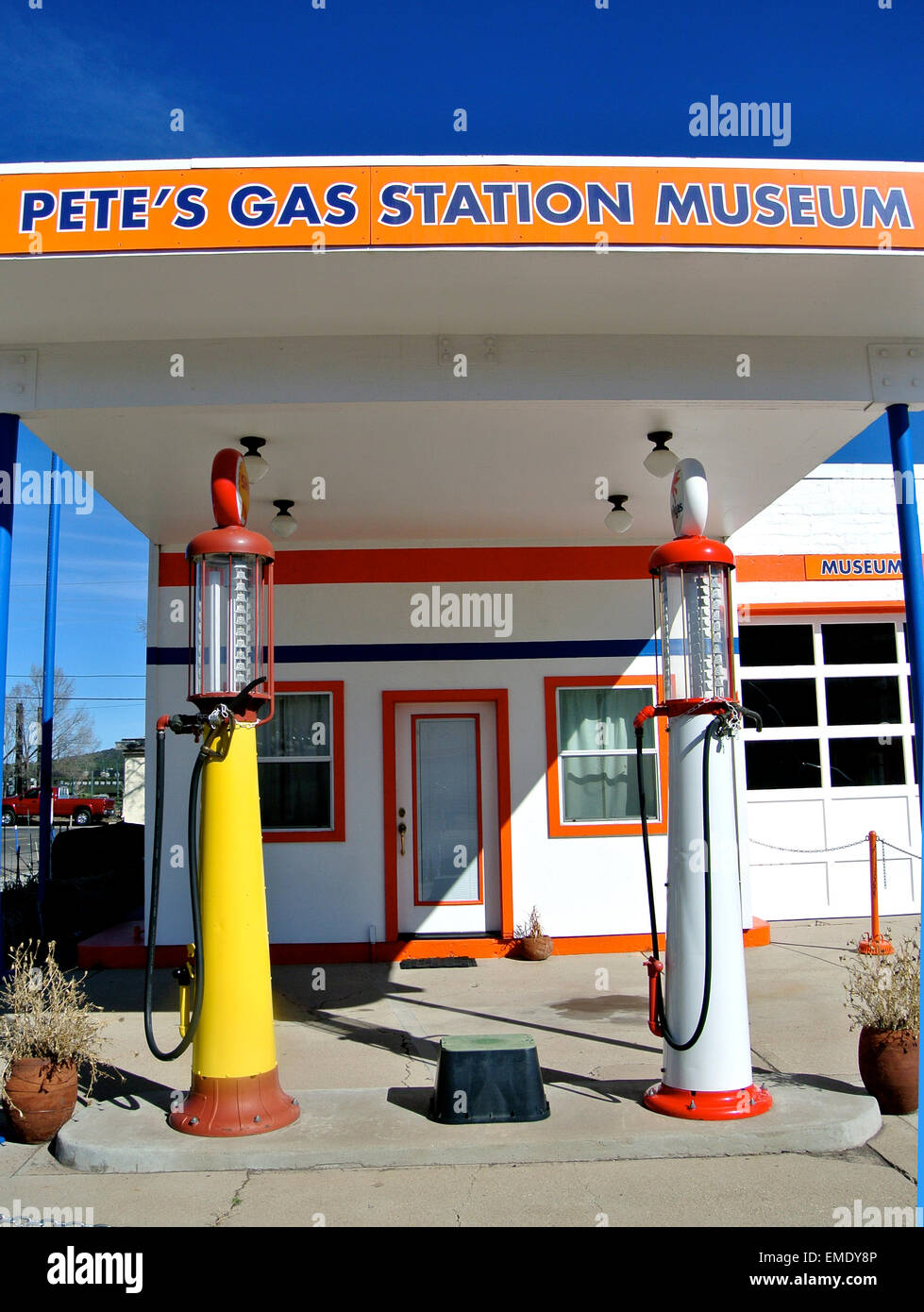 Blick auf Petes Tankstelle Museum auf der Route 66 in Williams, Arizona Stockfoto