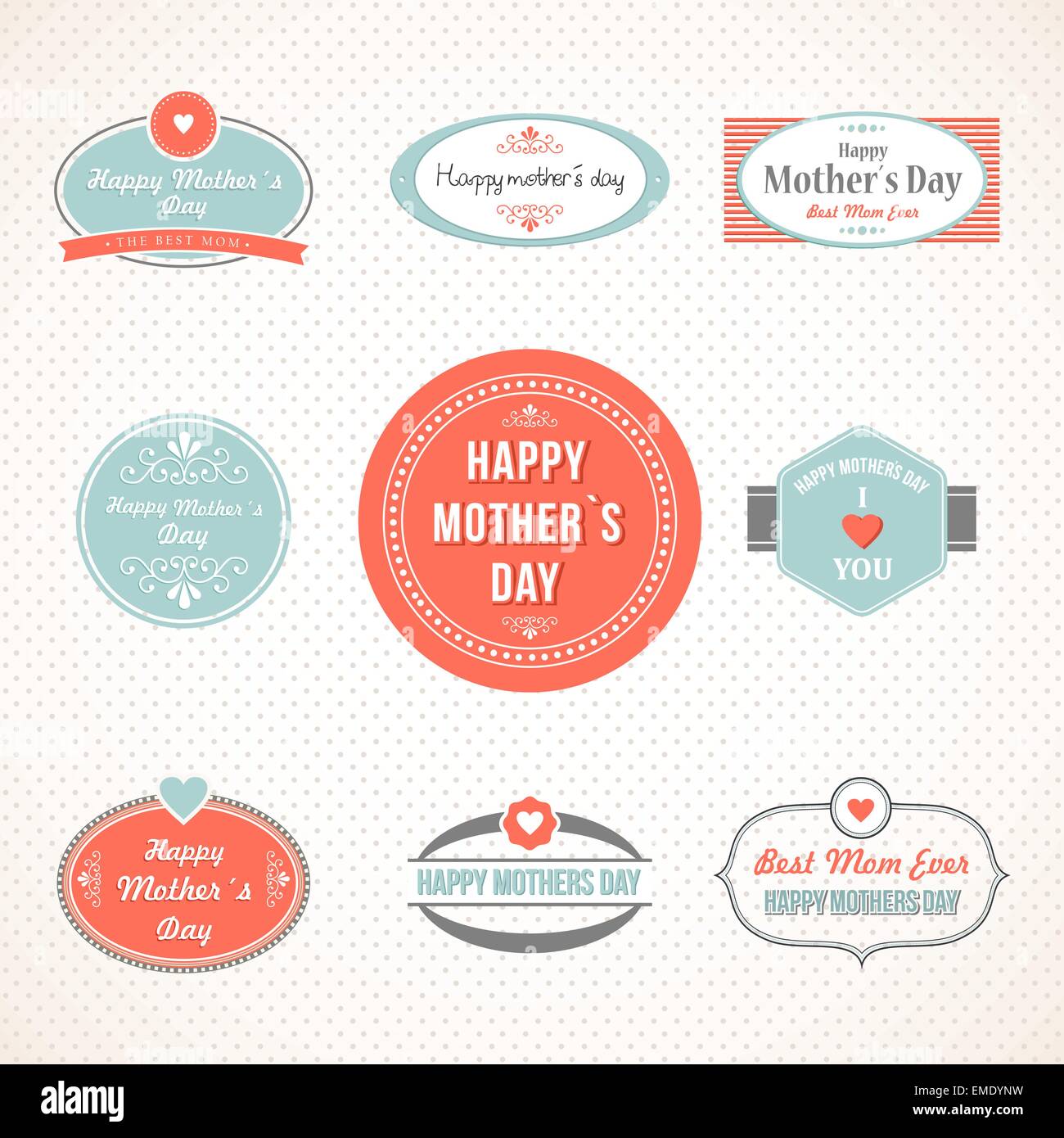 Retro-niedliche glücklichen Mütter Tag Beschriftung-set Stock Vektor