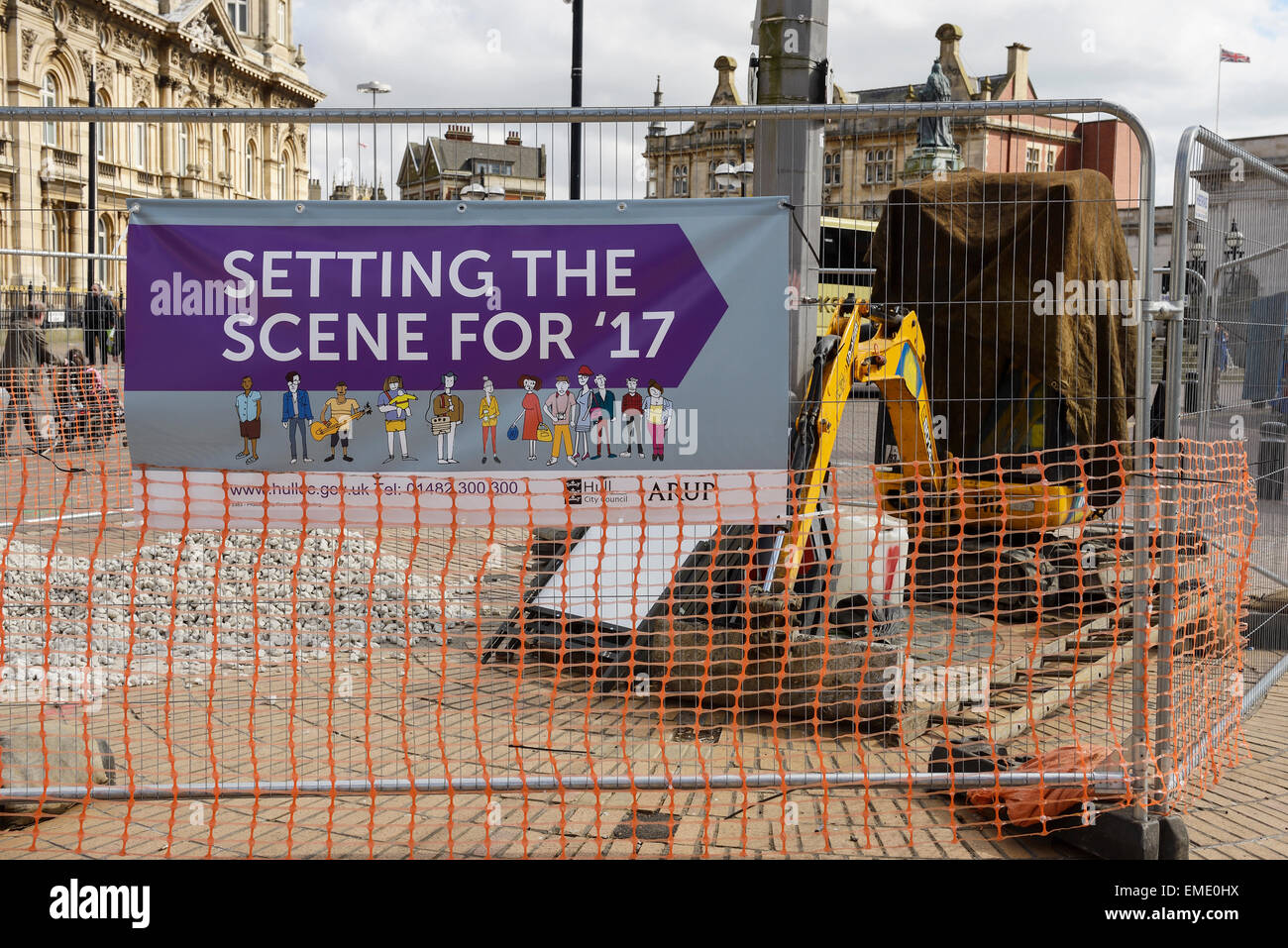 Städtische Werke im Stadtzentrum von Hull in Vorbereitung auf die britische Stadt der Kultur 2017 Stockfoto
