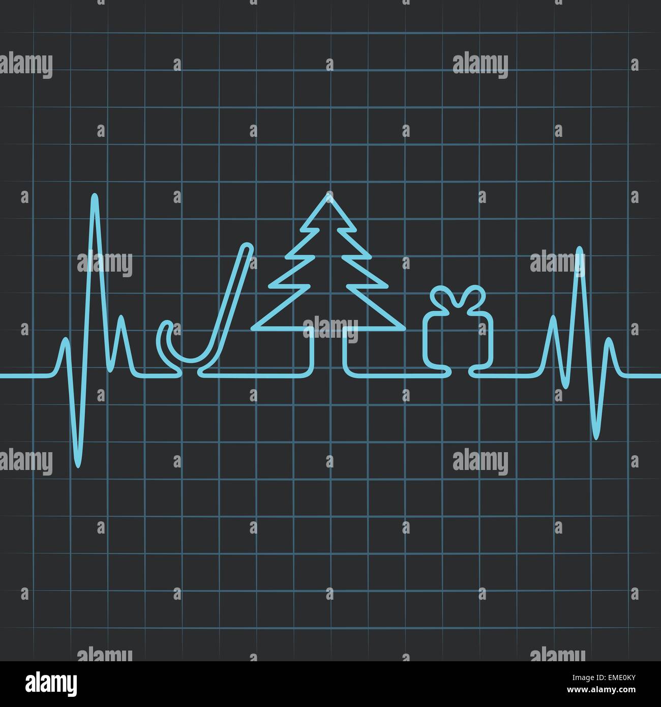 Abbildung des Herzschlags machen Weihnachten Symbole Stock Vektor