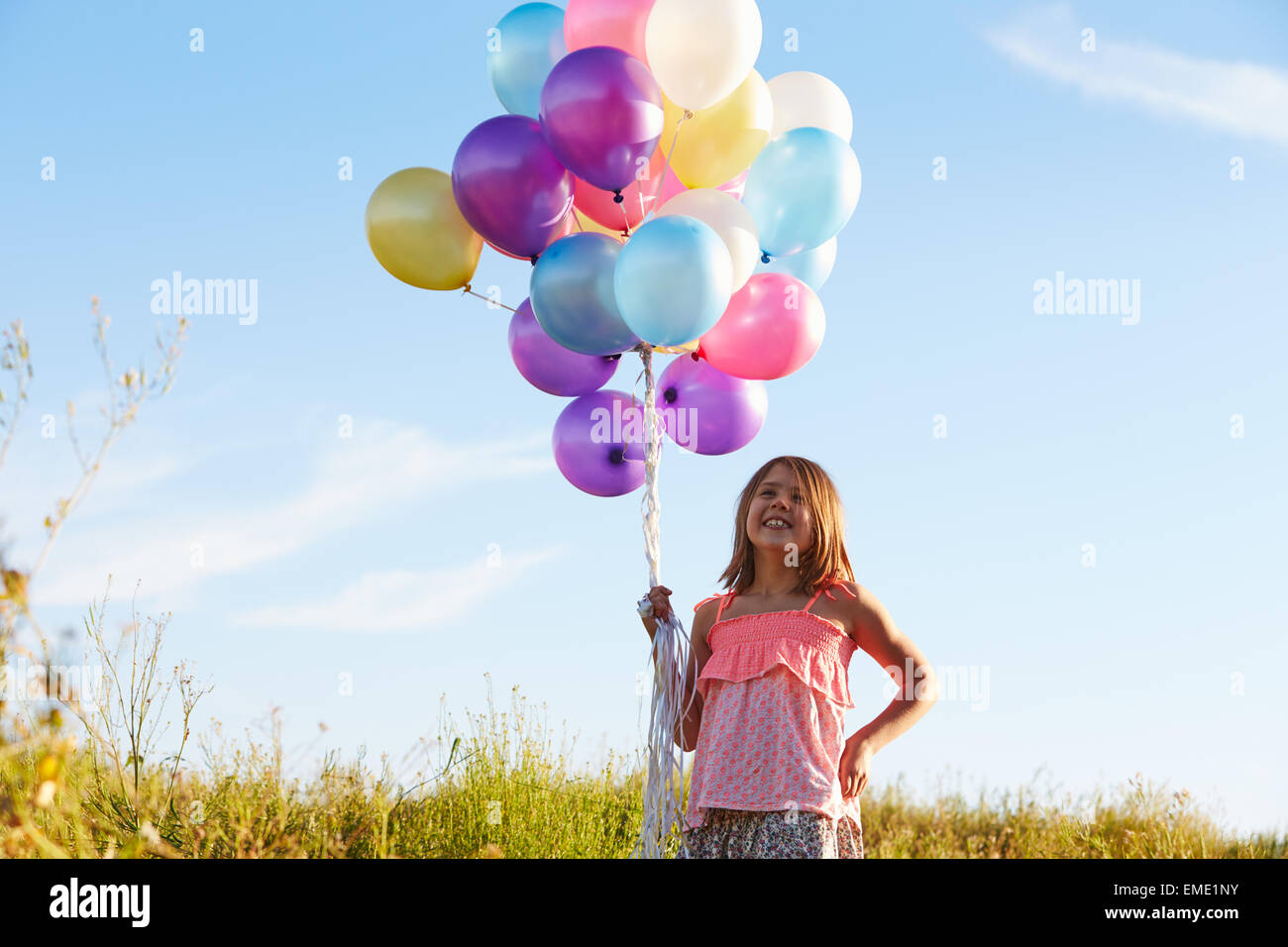 Reihe von bunten Luftballons Schuss im Studio Stockfoto