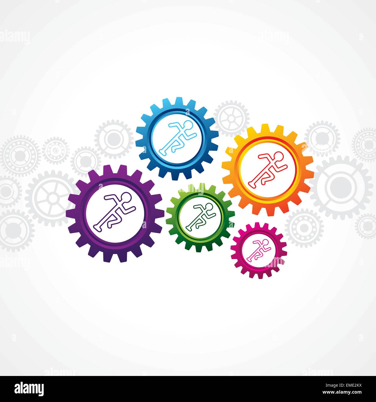 Abbildung des Laufens Mann in verschiedenen Zahnrad Stock Vektor