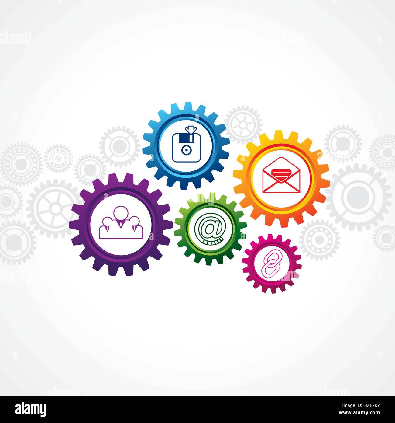 Abbildung von Web Icons im Zahnrad Stock Vektor