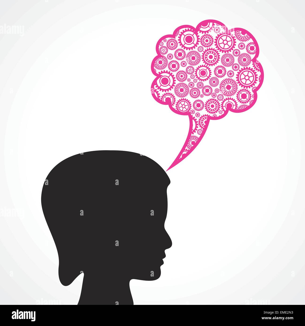 Gruppe von Zahnrädern wird eine Sprechblase mit Frauengesicht Lager Vektor Stock Vektor