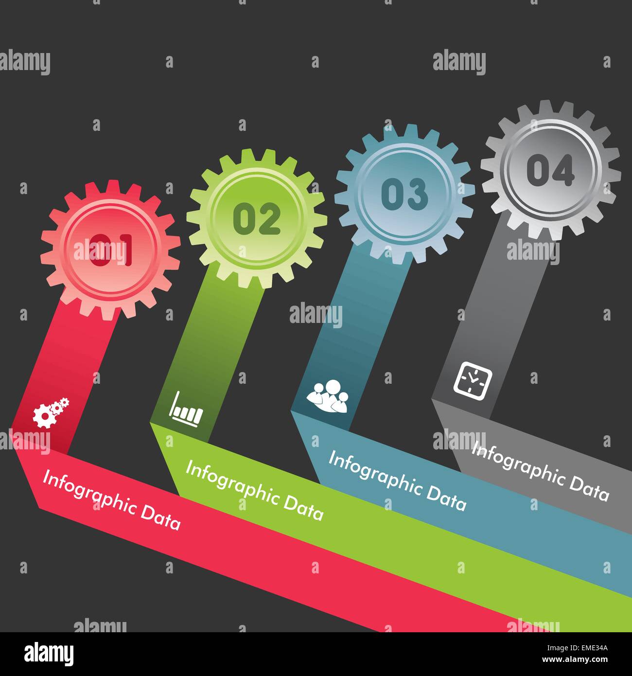 Illustration der bunten Zahnräder Infografiken Optionen banner Stock Vektor