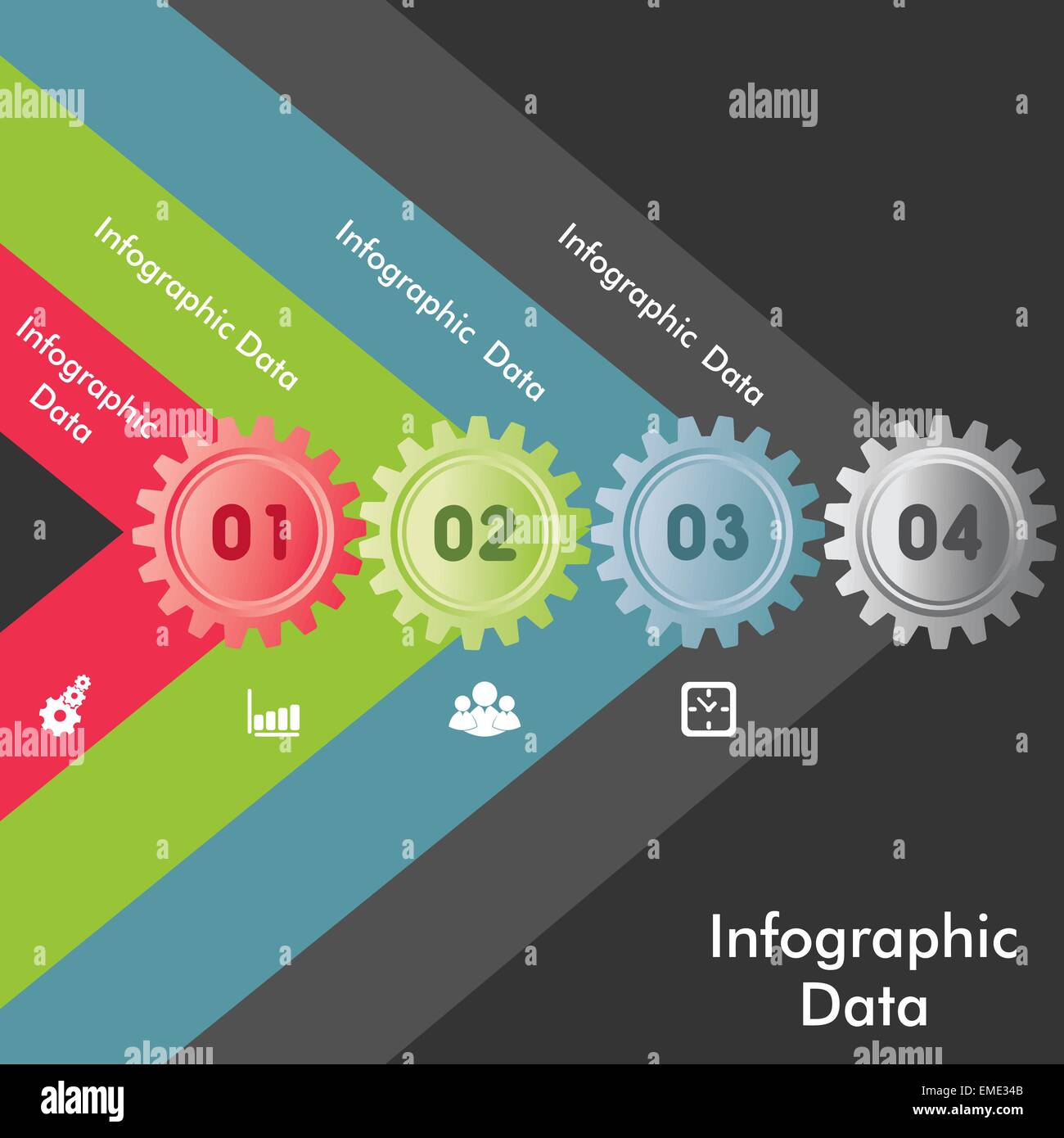 Illustration der bunten Zahnräder Infografiken Optionen banner Stock Vektor