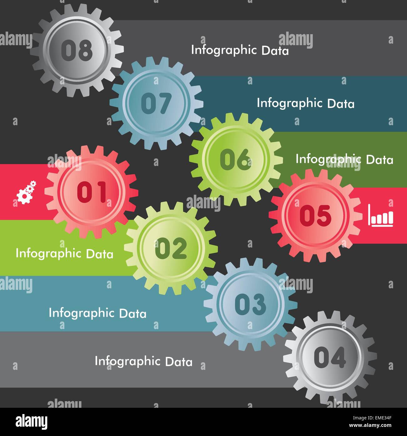 Illustration der bunten Zahnräder Infografiken Optionen banner Stock Vektor