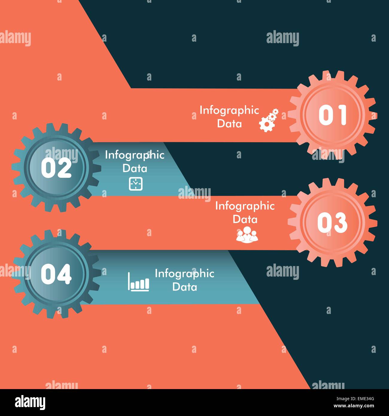 Illustration der bunten Zahnräder Infografiken Optionen banner Stock Vektor