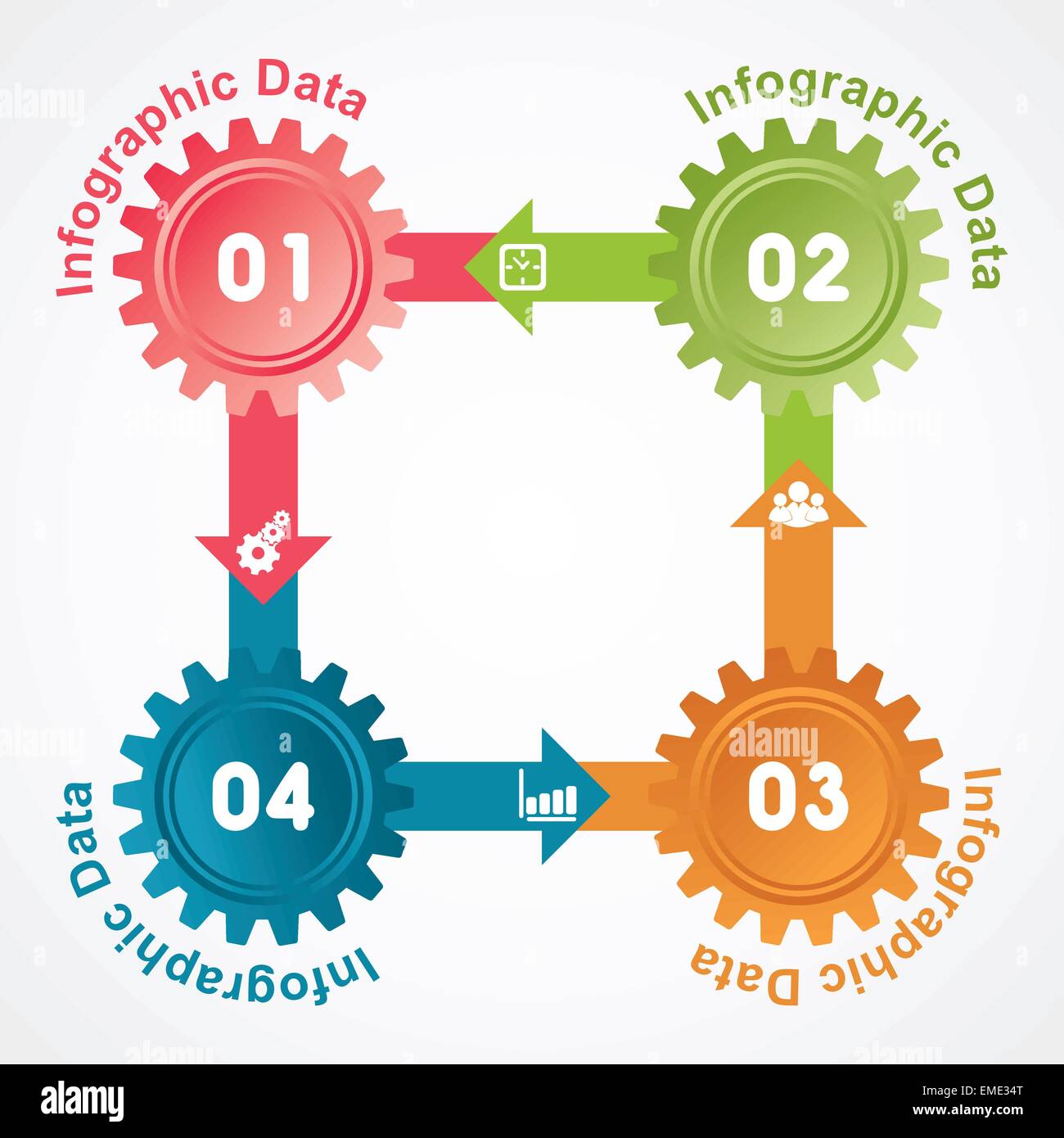 Illustration der bunten Zahnräder Infografiken Optionen banner Stock Vektor