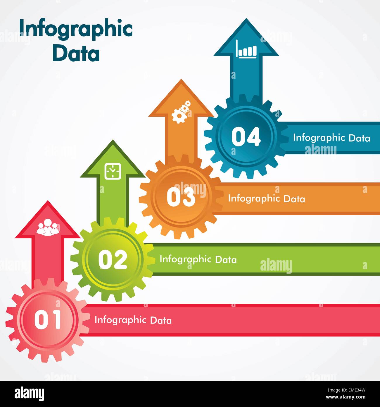 Illustration der bunten Zahnräder Infografiken Optionen banner Stock Vektor