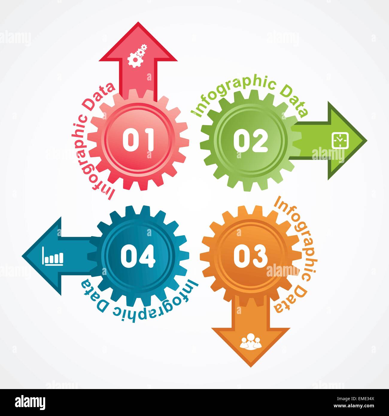 Illustration der bunten Zahnräder Infografiken Optionen banner Stock Vektor