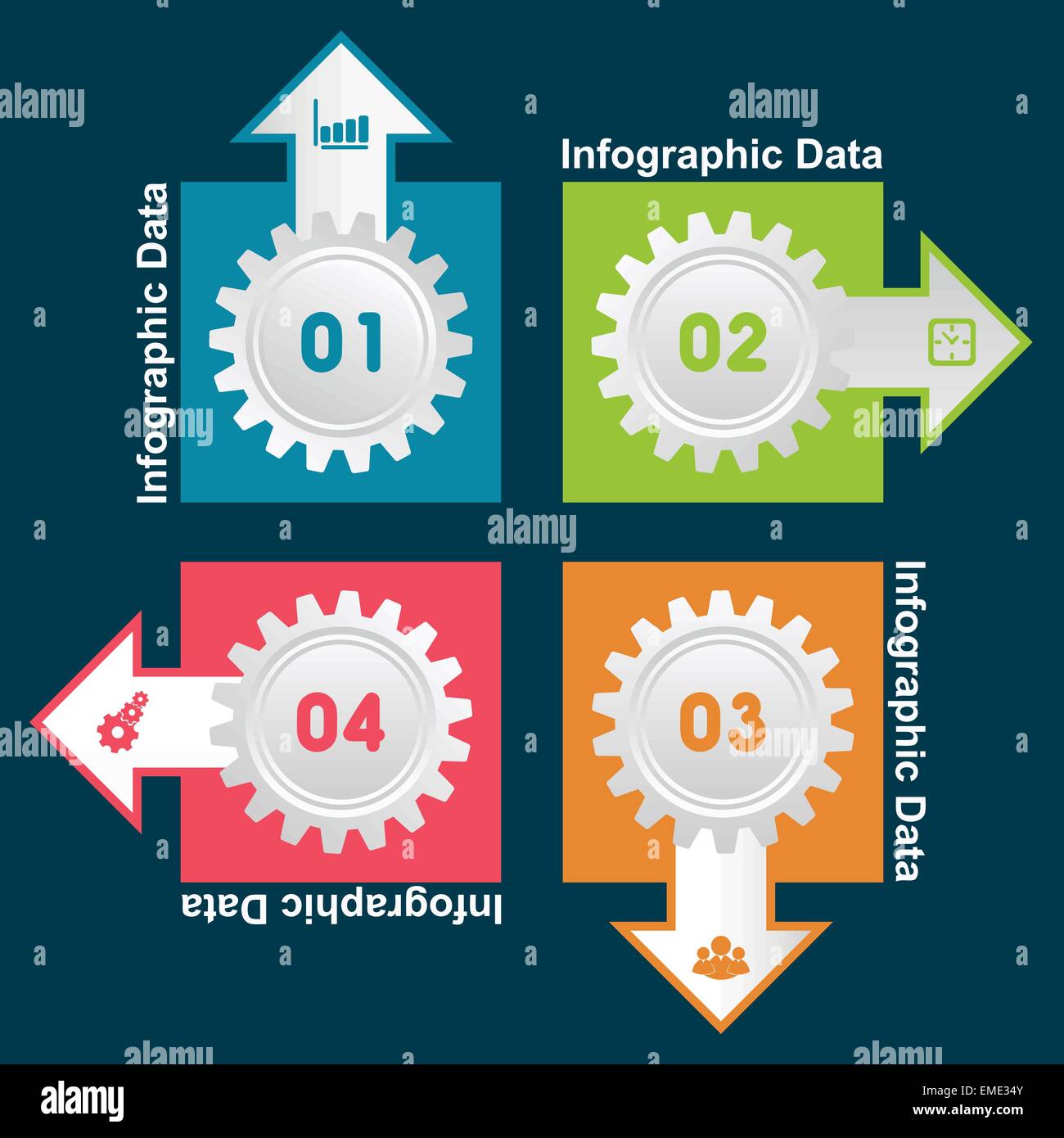 Illustration der bunten Zahnräder Infografiken Optionen banner Stock Vektor