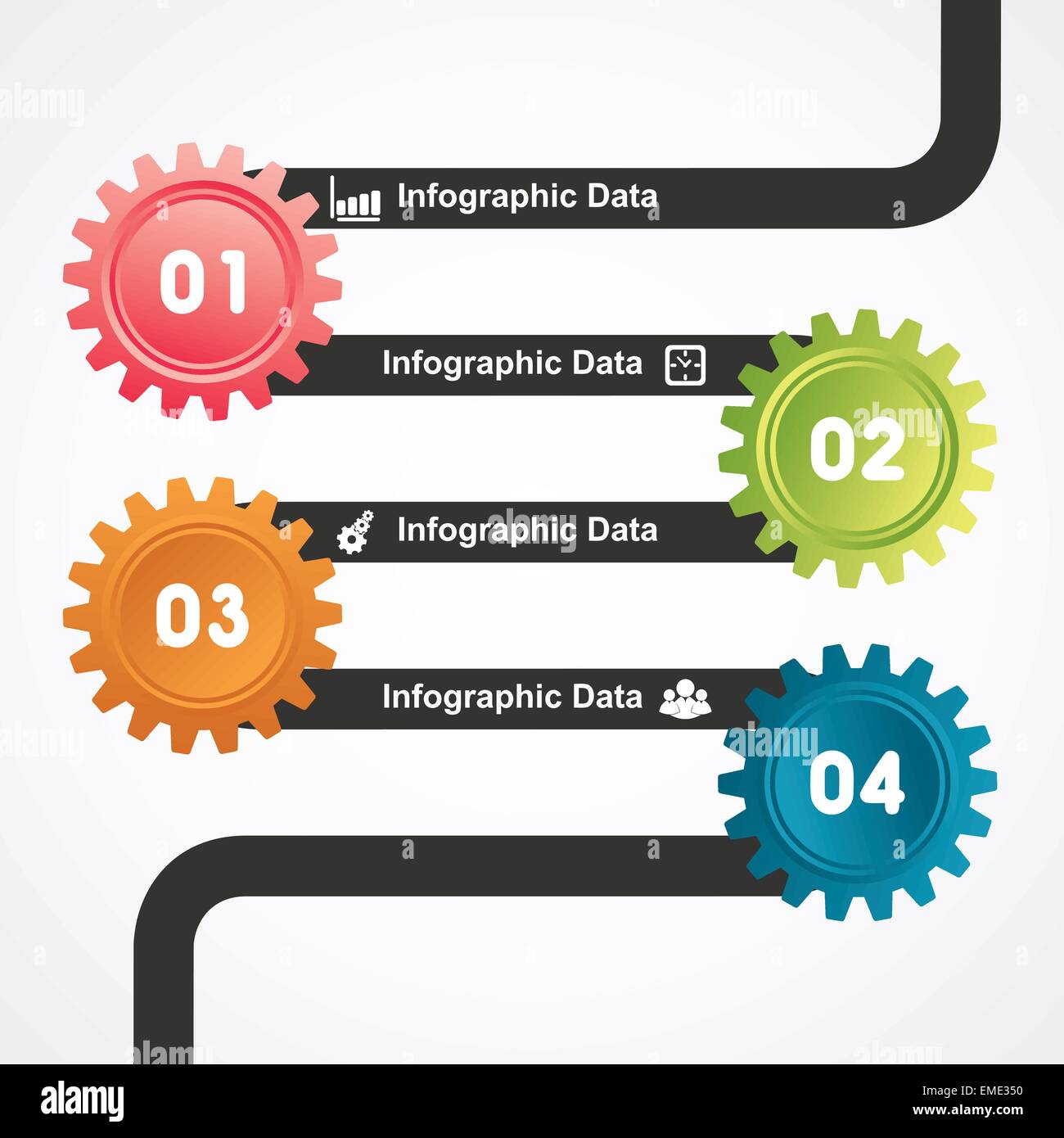 Illustration der bunten Zahnräder Infografiken Optionen banner Stock Vektor