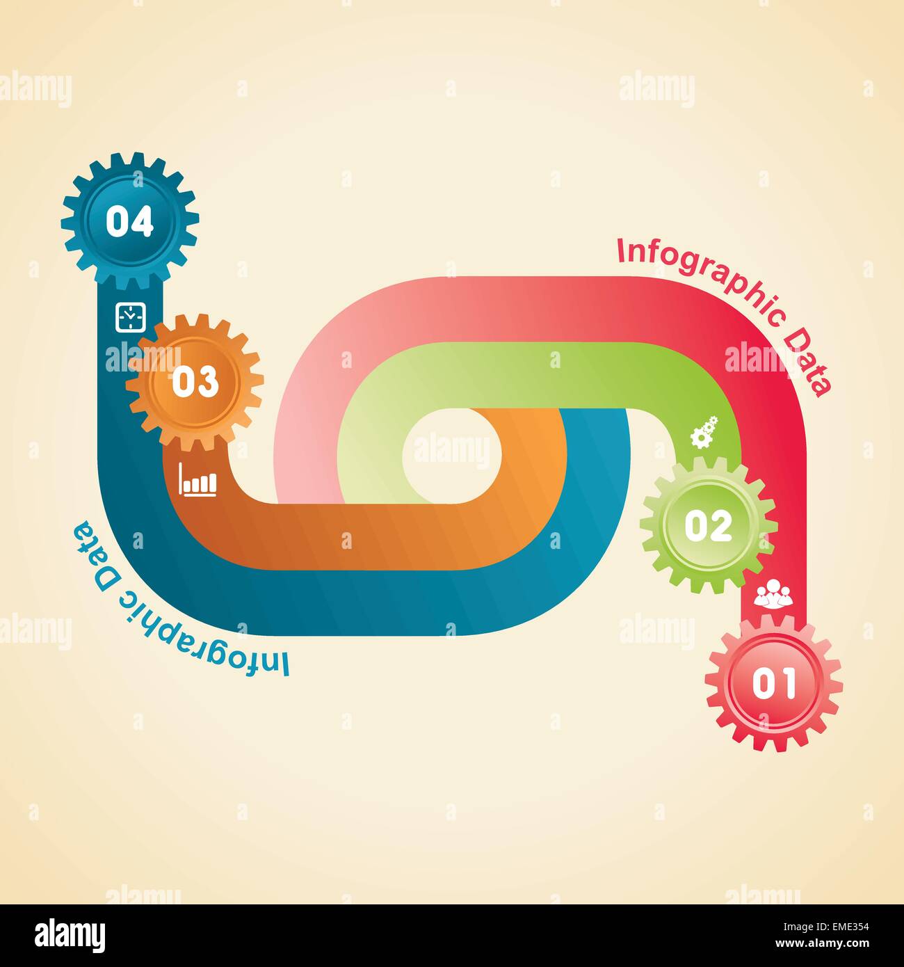 Illustration der bunten Zahnräder Infografiken Optionen banner Stock Vektor