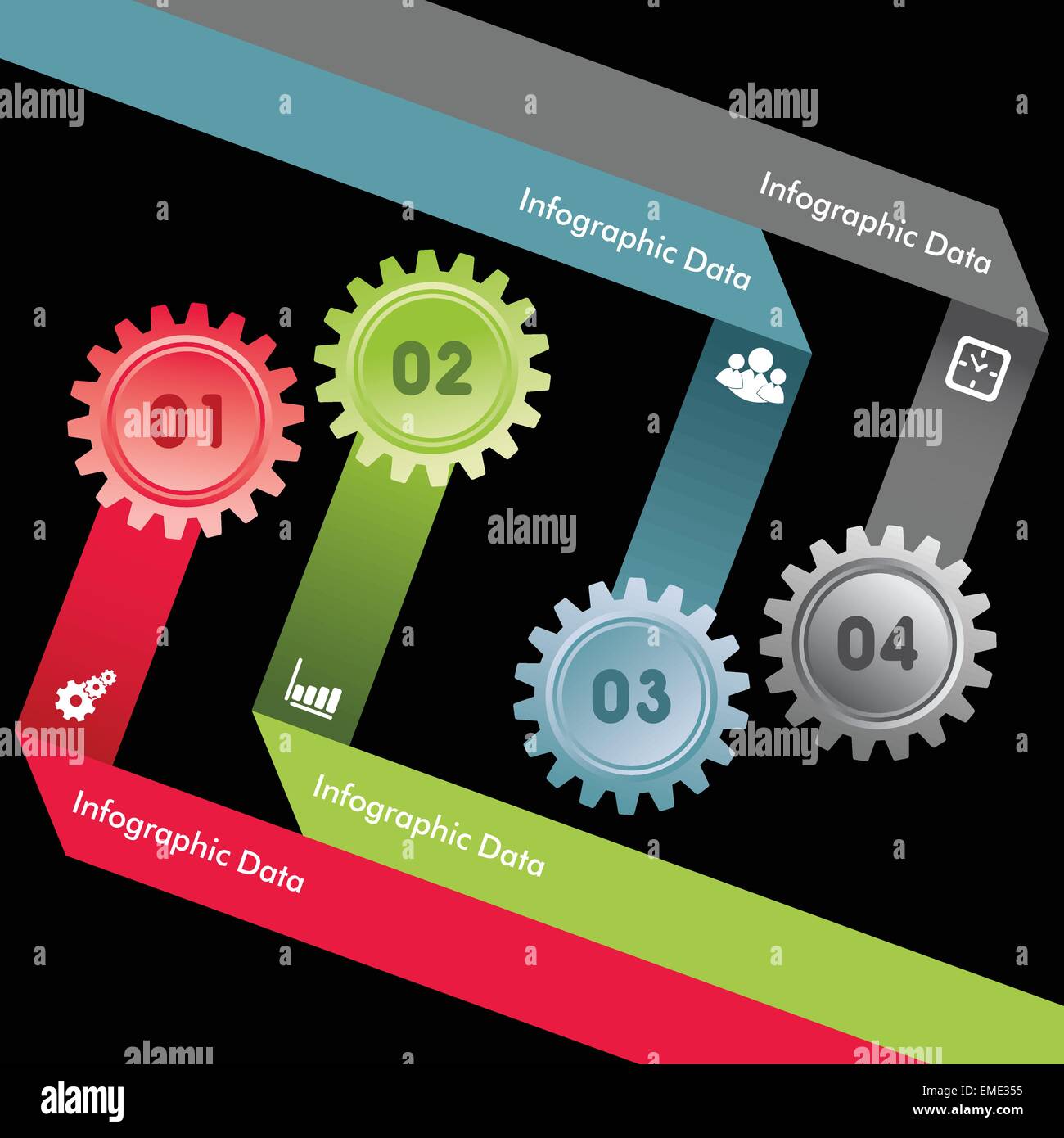 Illustration der bunten Zahnräder Infografiken Optionen banner Stock Vektor