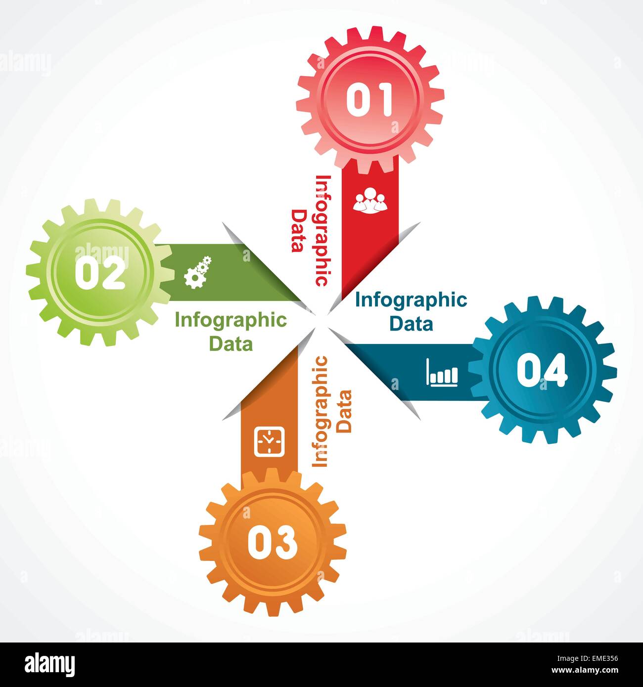 Illustration der bunten Zahnräder Infografiken Optionen banner Stock Vektor