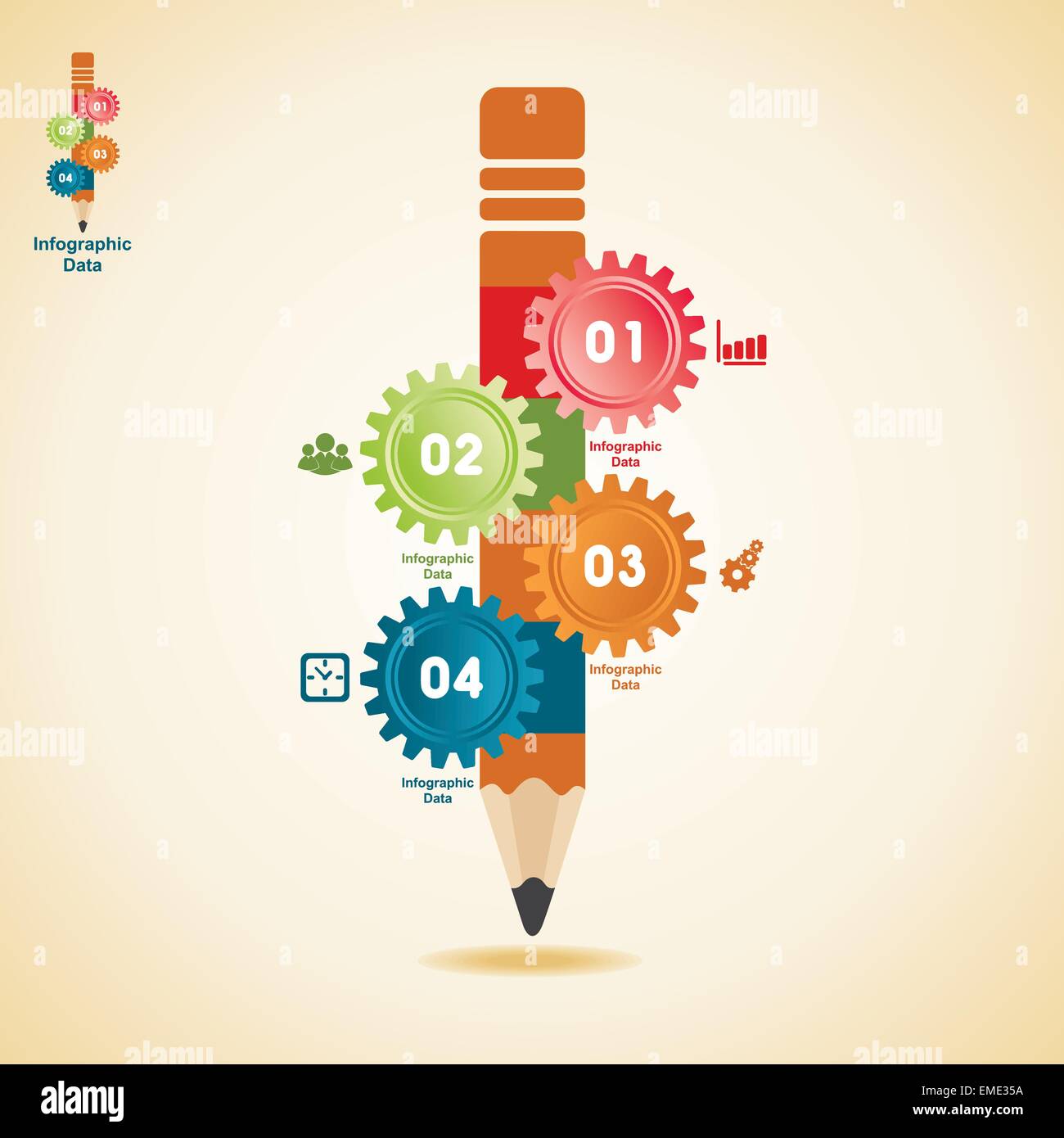 Illustration der bunten Zahnräder Infografiken Optionen banner Stock Vektor