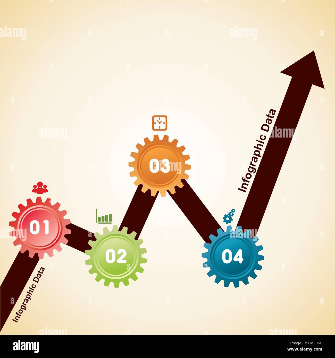 Illustration der bunten Zahnräder Infografiken Optionen banner Stock Vektor