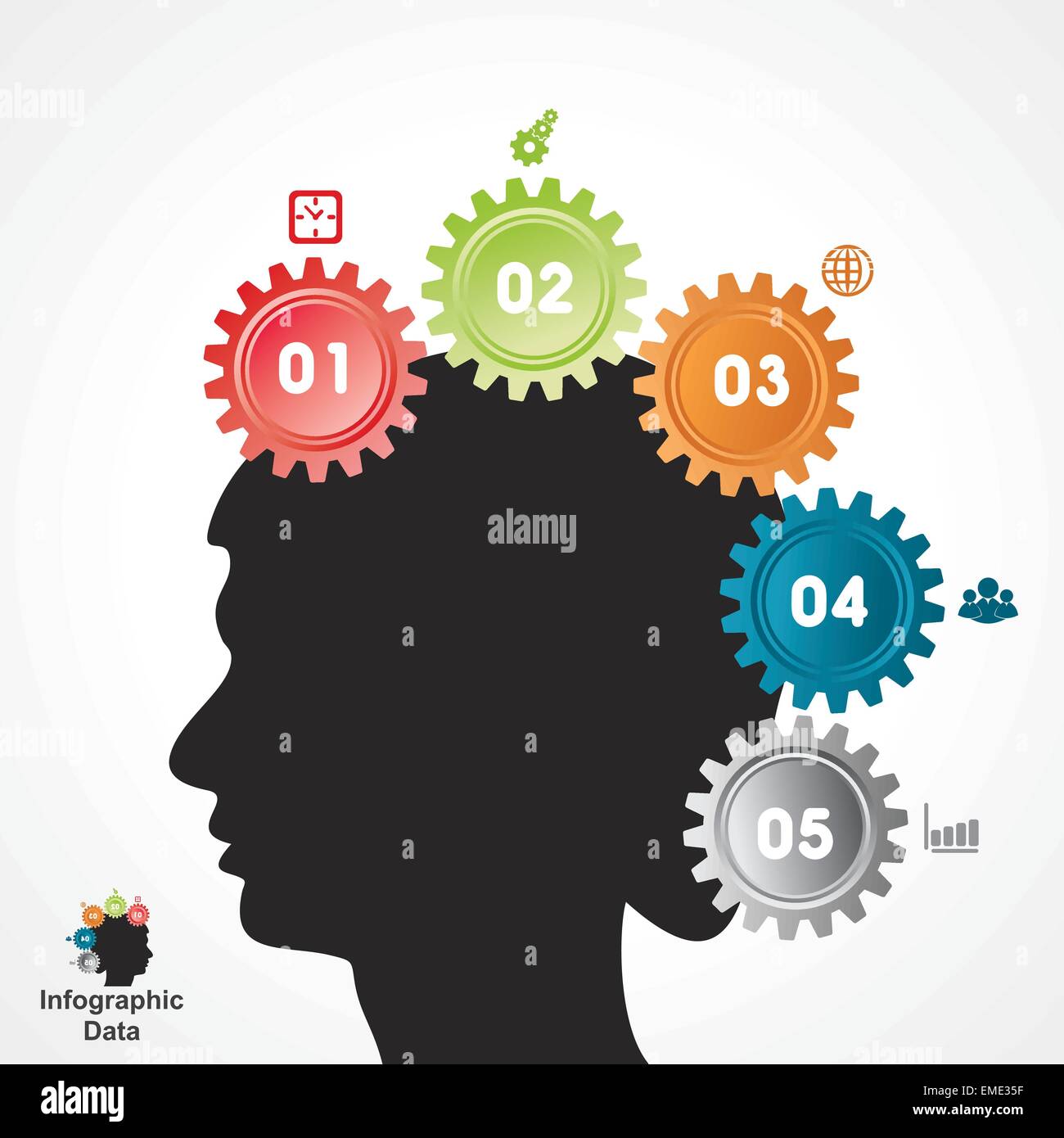 Illustration der bunten Zahnräder Infografiken Optionen banner Stock Vektor
