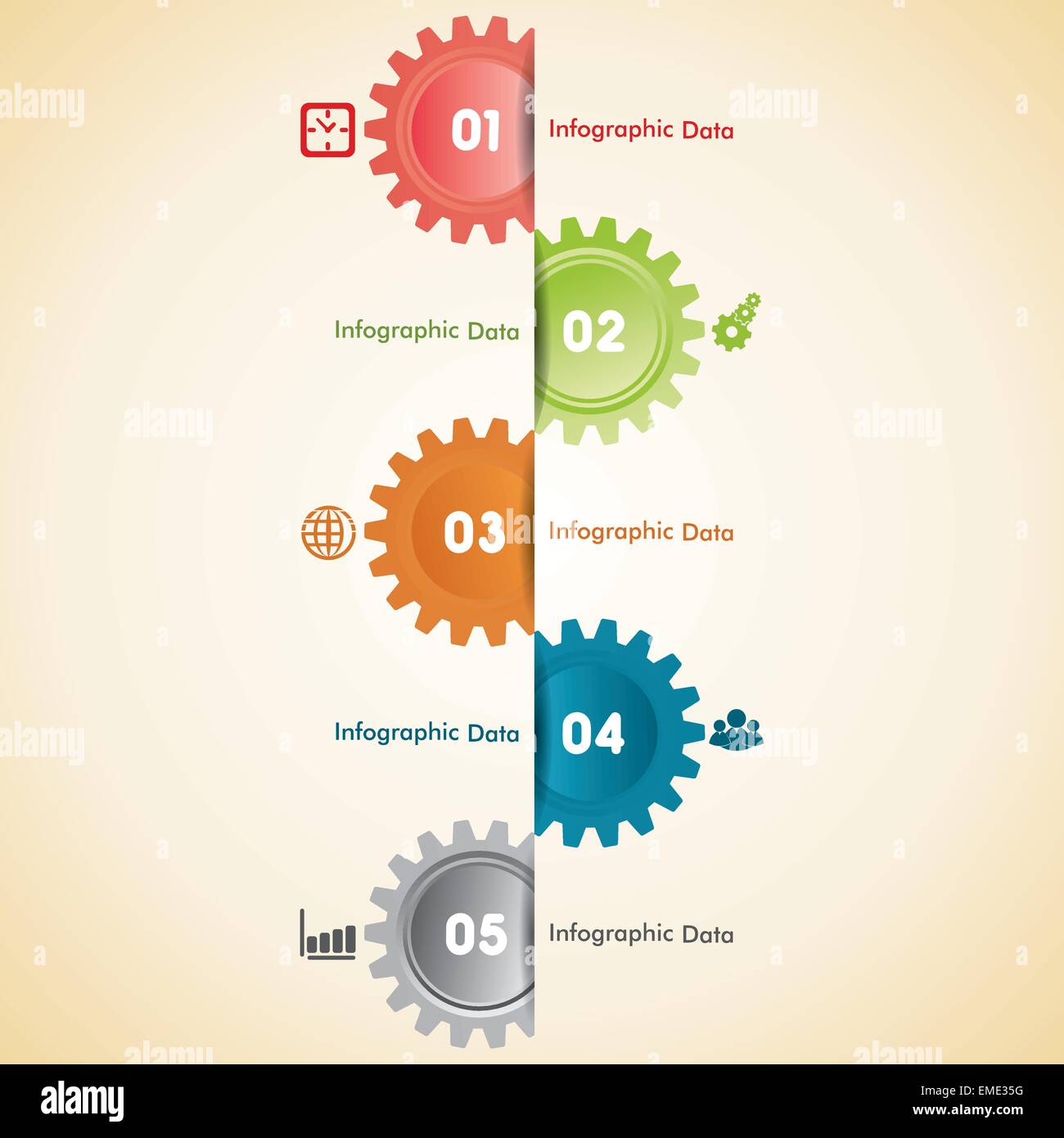 Illustration der bunten Zahnräder Infografiken Optionen banner Stock Vektor