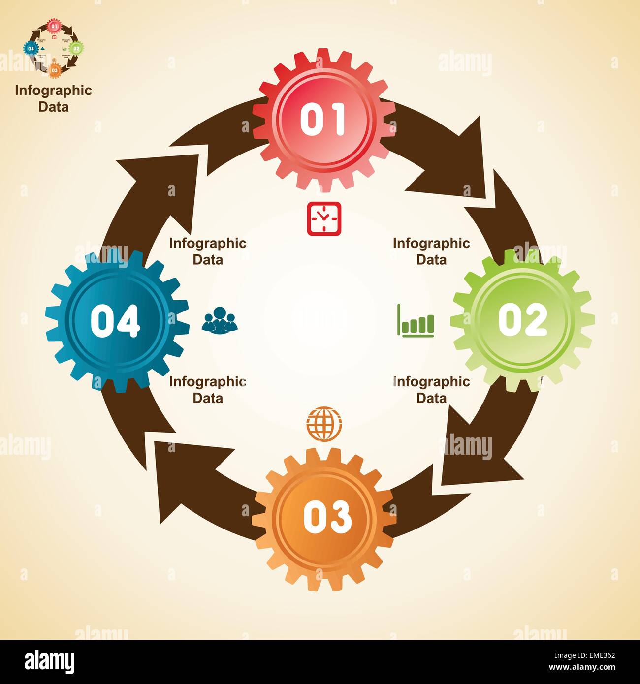 Illustration der bunten Zahnräder Infografiken Optionen banner Stock Vektor