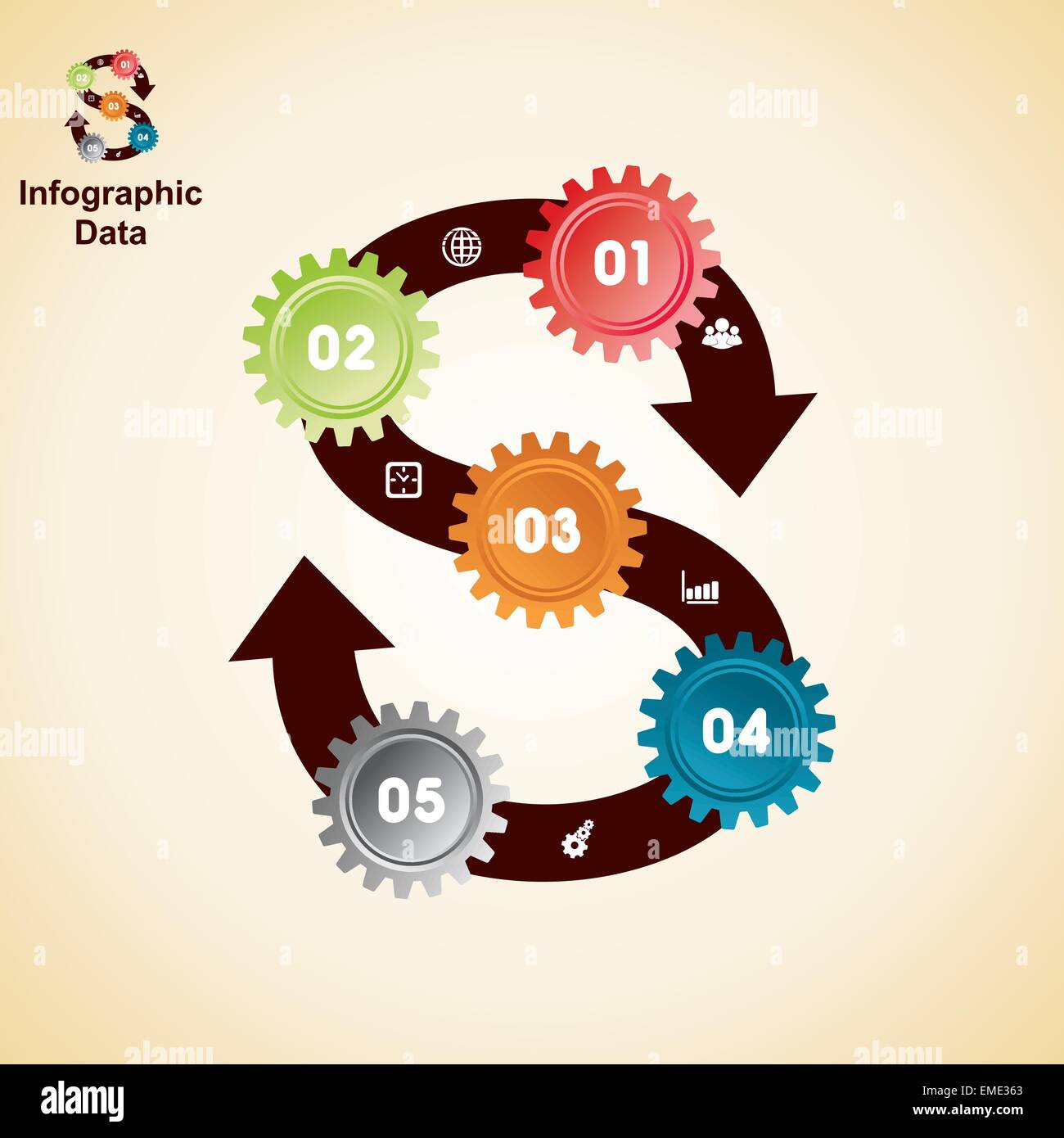 Illustration der bunten Zahnräder Infografiken Optionen banner Stock Vektor