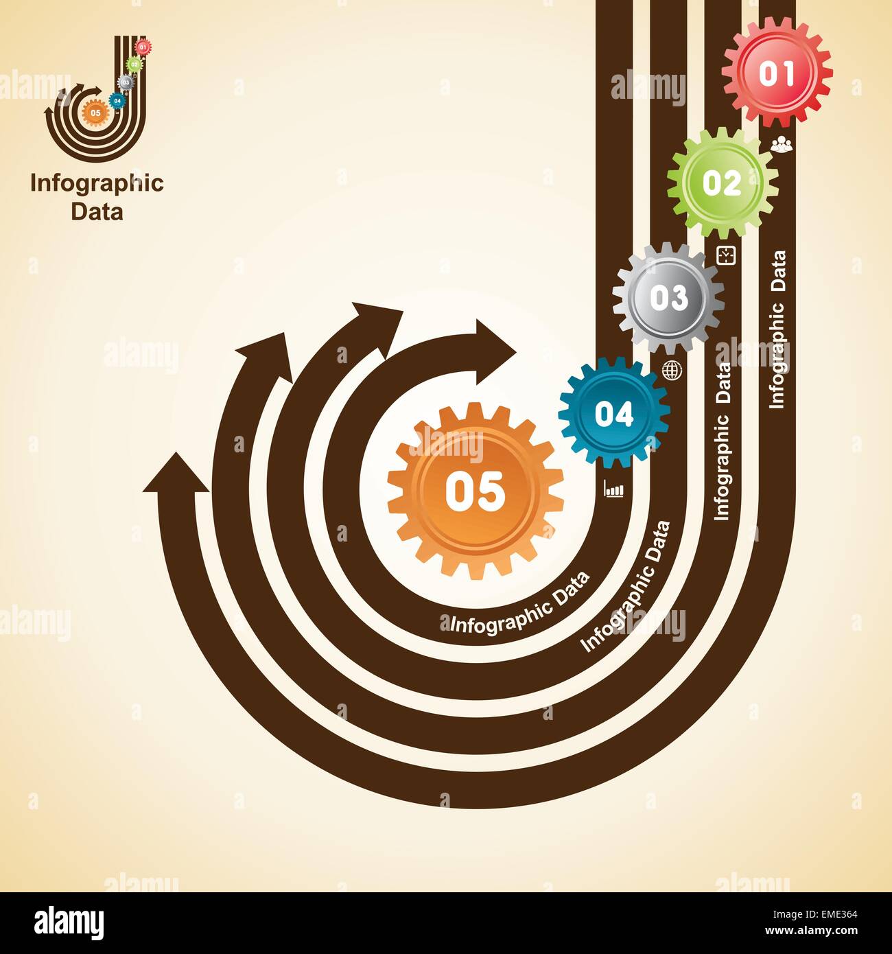 Illustration der bunten Zahnräder Infografiken Optionen banner Stock Vektor