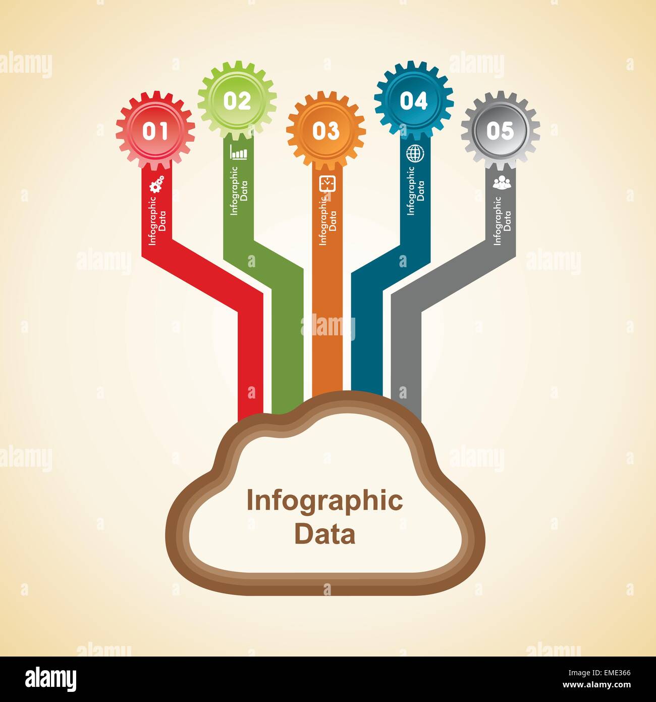 Illustration der bunten Zahnräder Infografiken Optionen banner Stock Vektor
