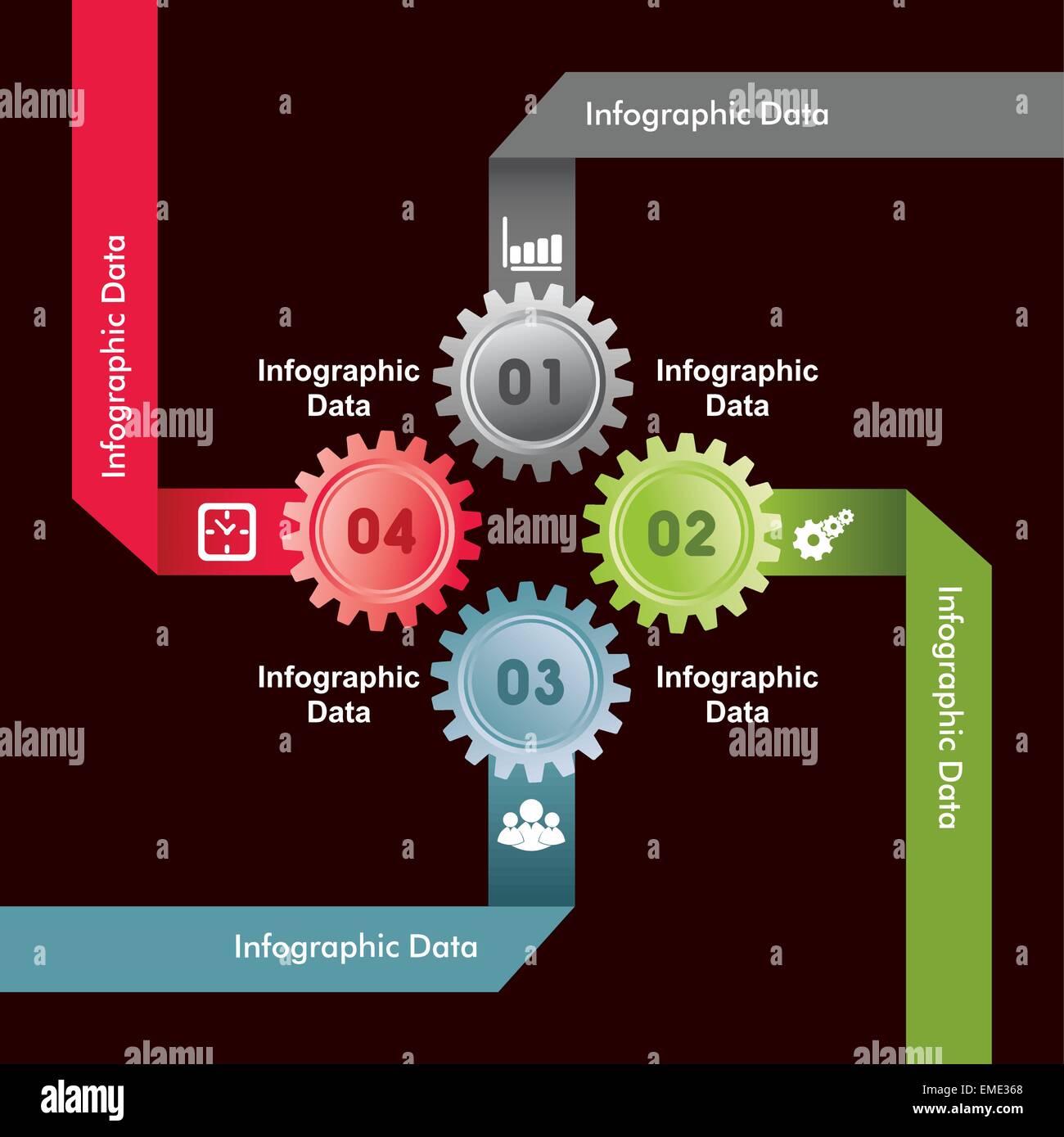 Illustration der bunten Zahnräder Infografiken Optionen banner Stock Vektor