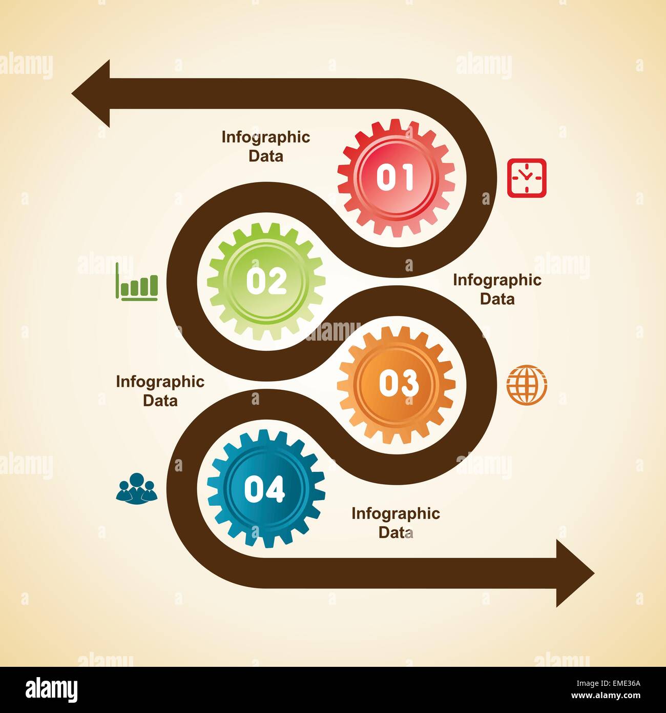 Illustration der bunten Zahnräder Infografiken Optionen banner Stock Vektor