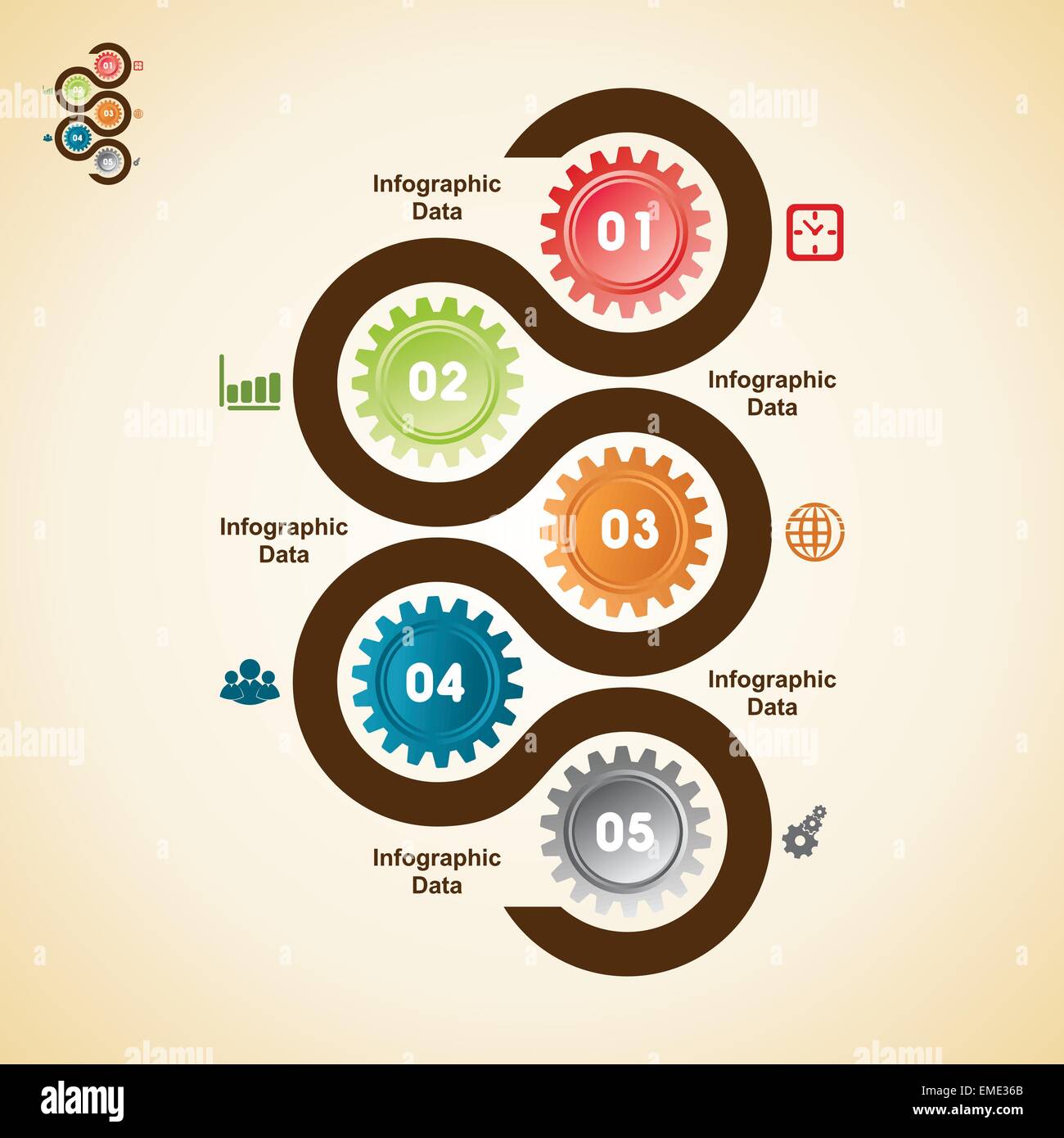 Illustration der bunten Zahnräder Infografiken Optionen banner Stock Vektor