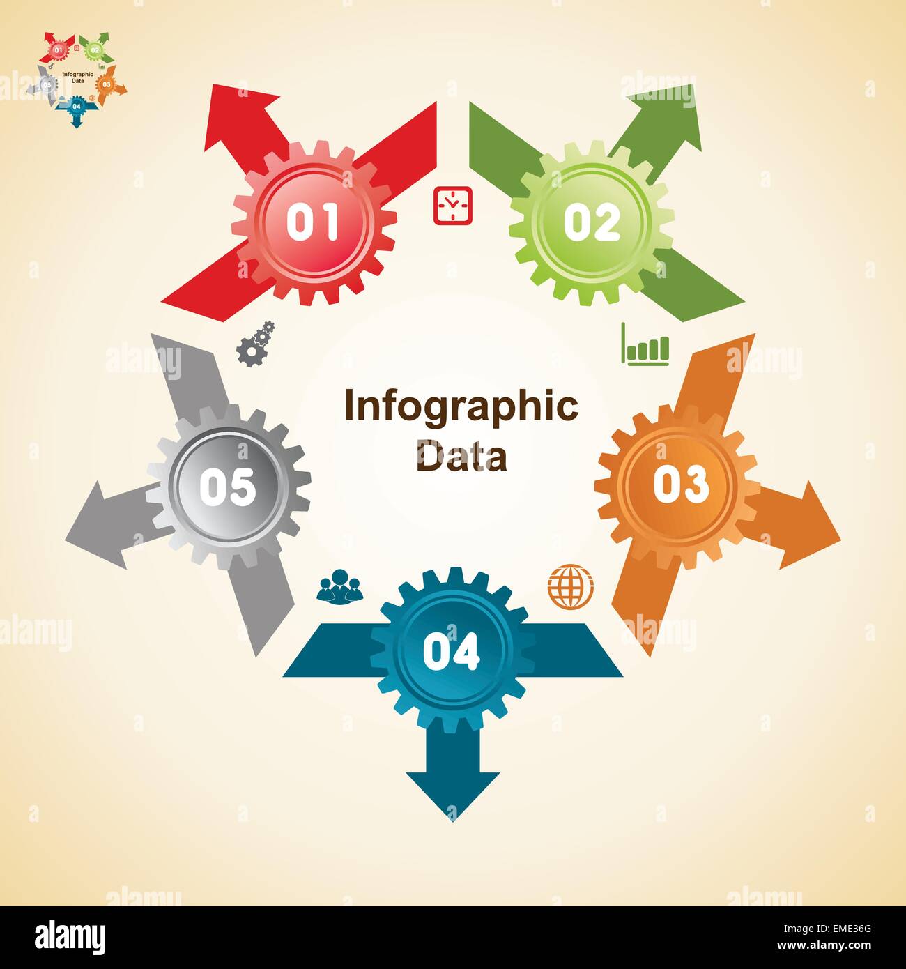 Illustration der bunten Zahnräder Infografiken Optionen banner Stock Vektor