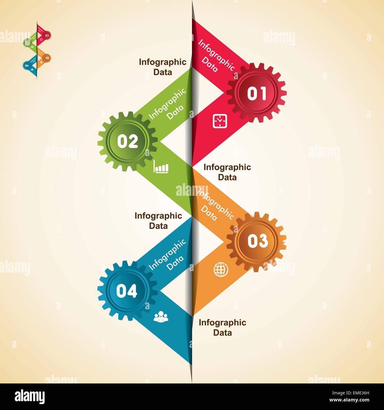 Illustration der bunten Zahnräder Infografiken Optionen banner Stock Vektor
