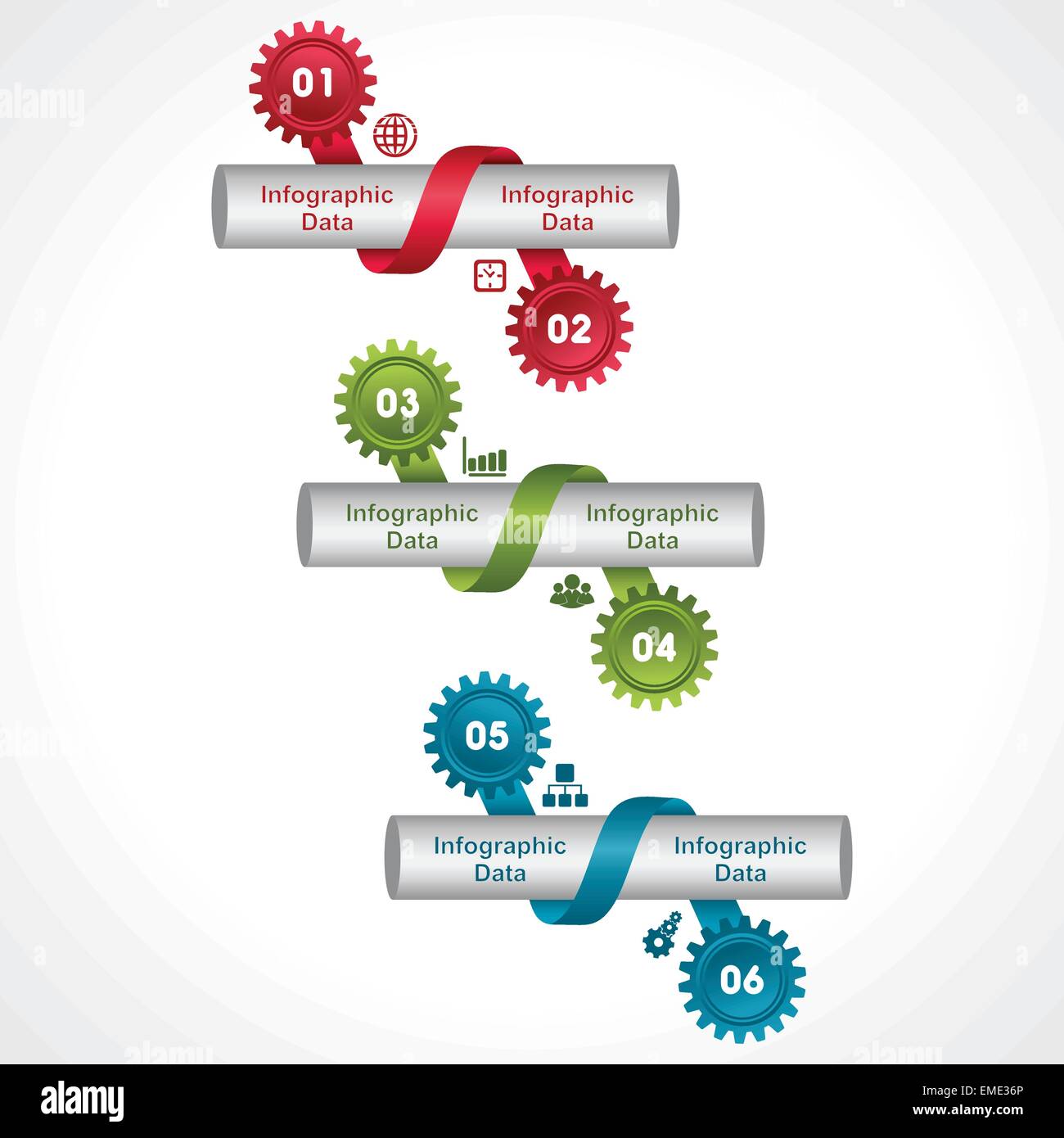 Illustration der bunten Zahnräder Infografiken Optionen banner Stock Vektor