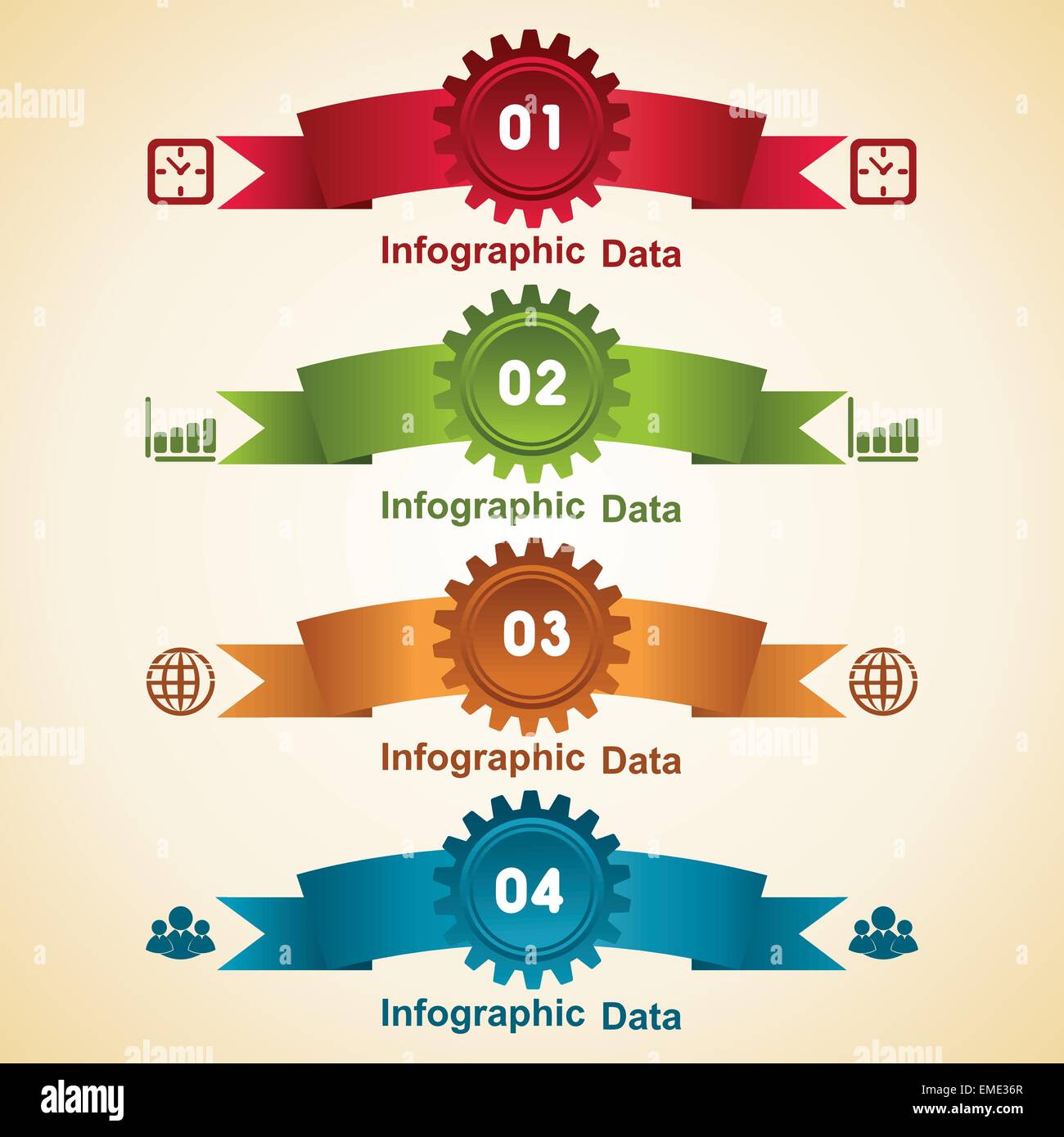 Illustration der bunten Zahnräder Infografiken Optionen banner Stock Vektor