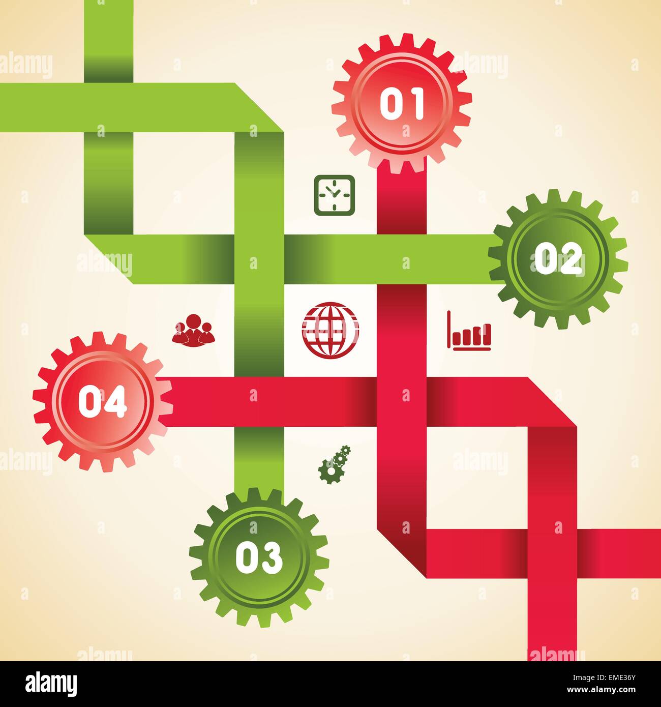 Illustration der bunten Zahnräder Infografiken Optionen banner Stock Vektor