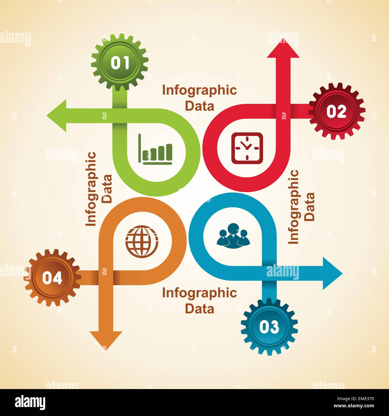 Illustration der bunten Zahnräder Infografiken Optionen banner Stock Vektor