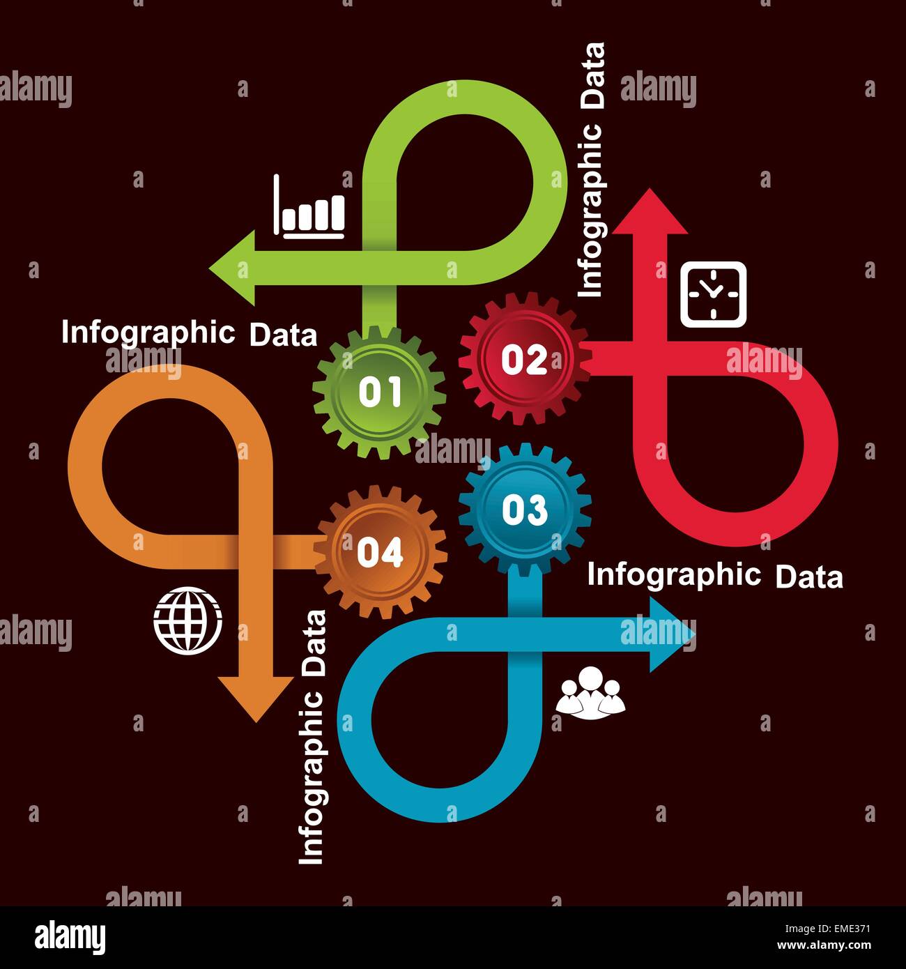 Illustration der bunten Zahnräder Infografiken Optionen banner Stock Vektor