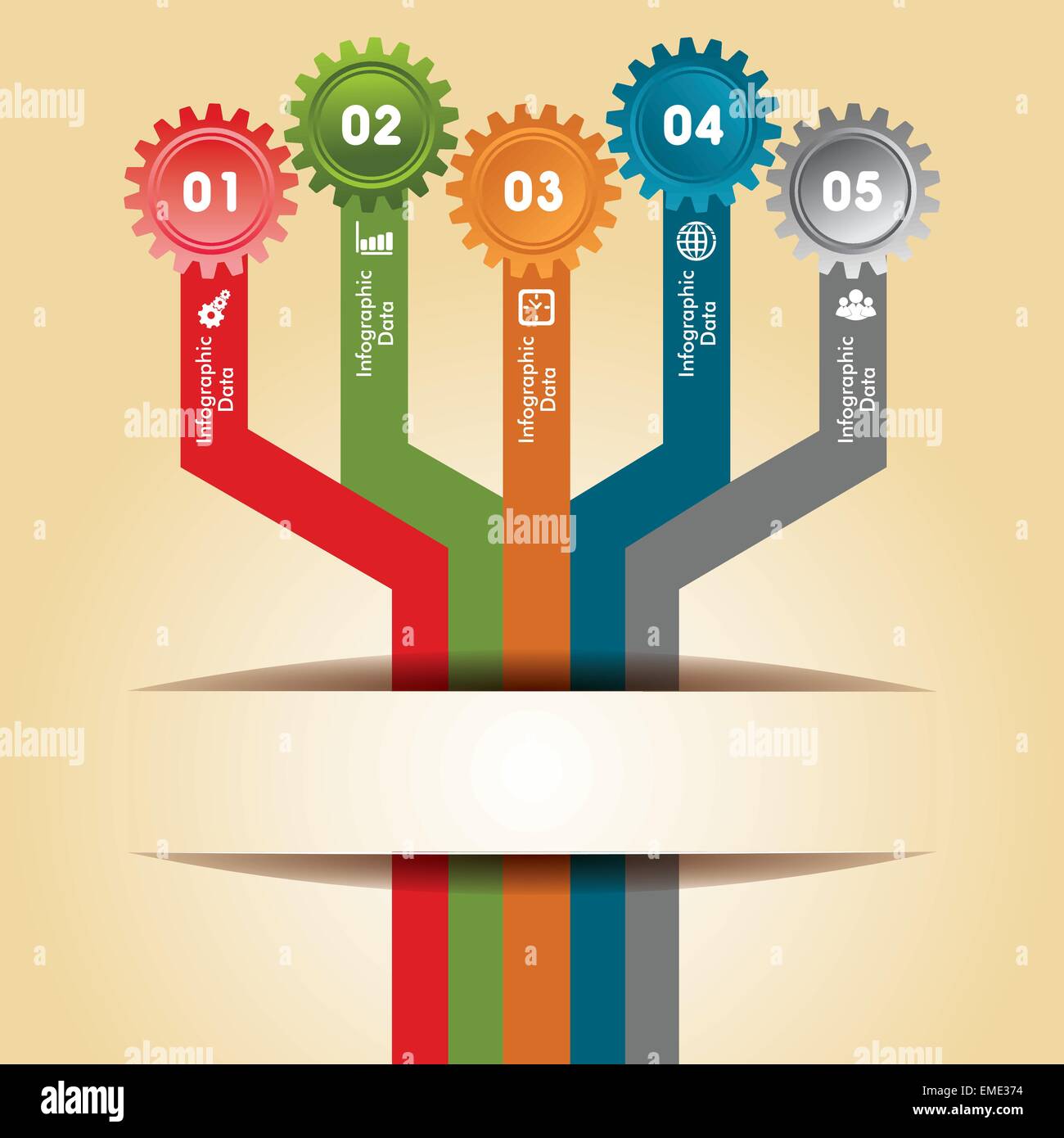 Illustration der bunten Zahnräder Infografiken Optionen banner Stock Vektor