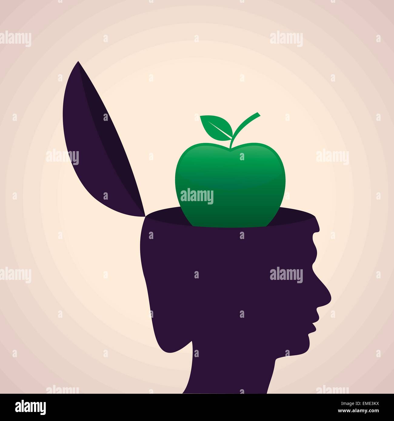Abbildung des Denkens Konzept-menschlichen Kopf mit Apfel Stock Vektor