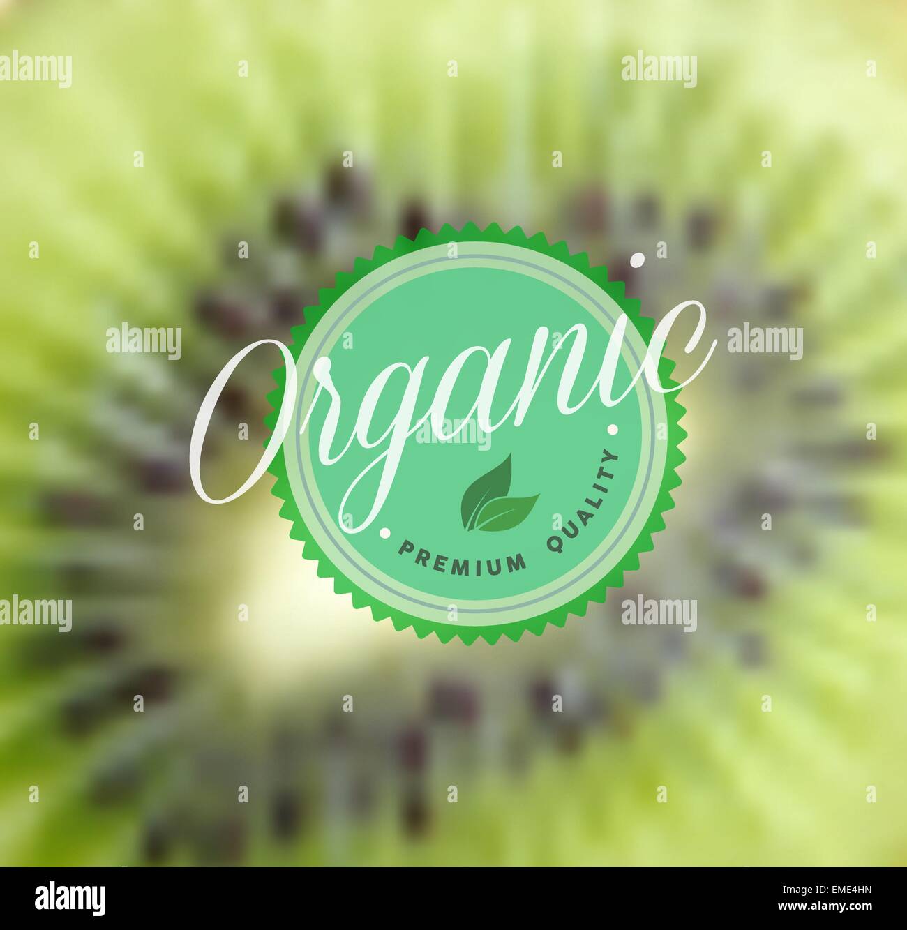Bio-Lebensmittel Retro-Label Kiwi Hintergrund unscharf Stock Vektor